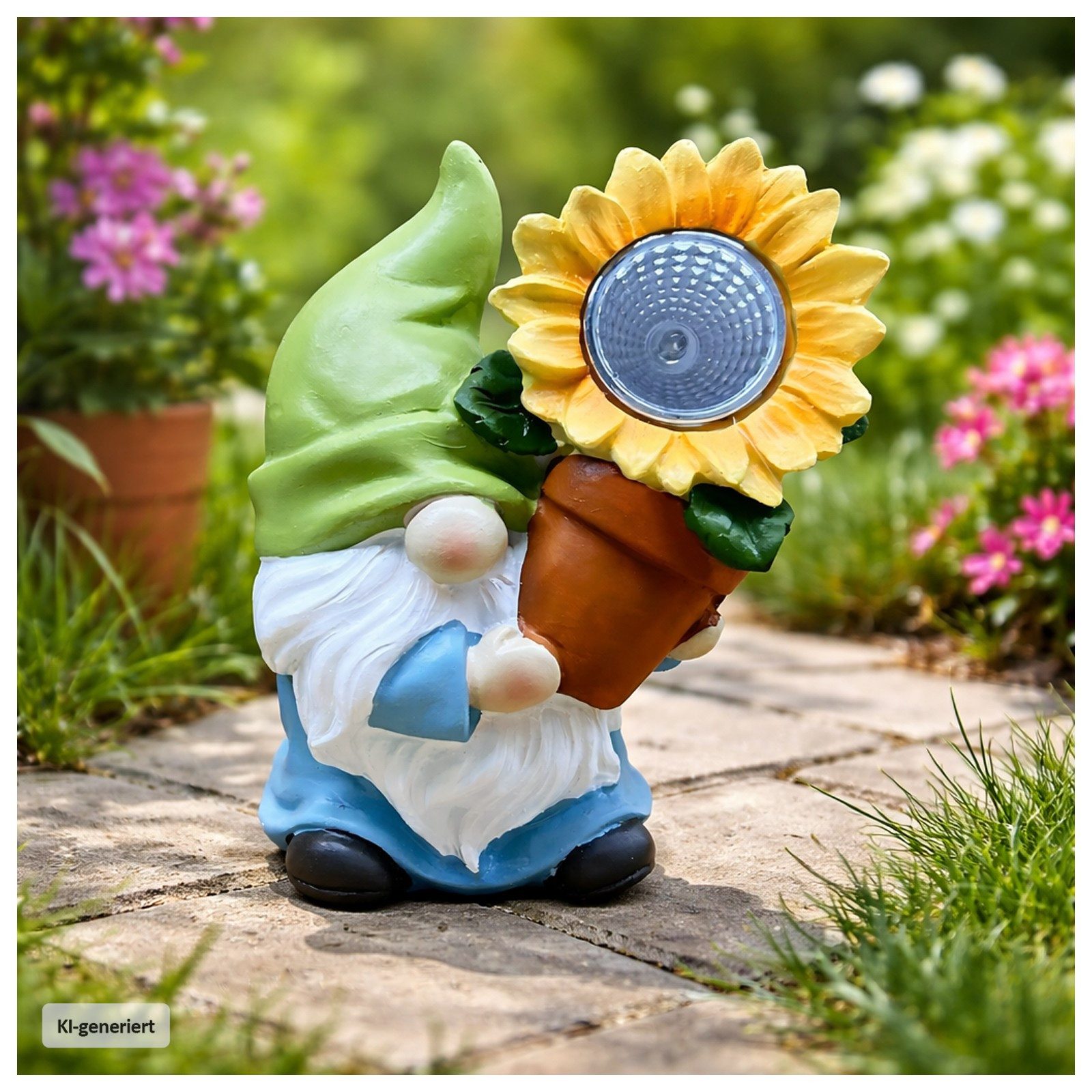 HTI-Living Gartenfigur Solar-Gartenfigur Zwerg mit Blume, (Stück, 1 St., 1 Solar-Gartenfigur)