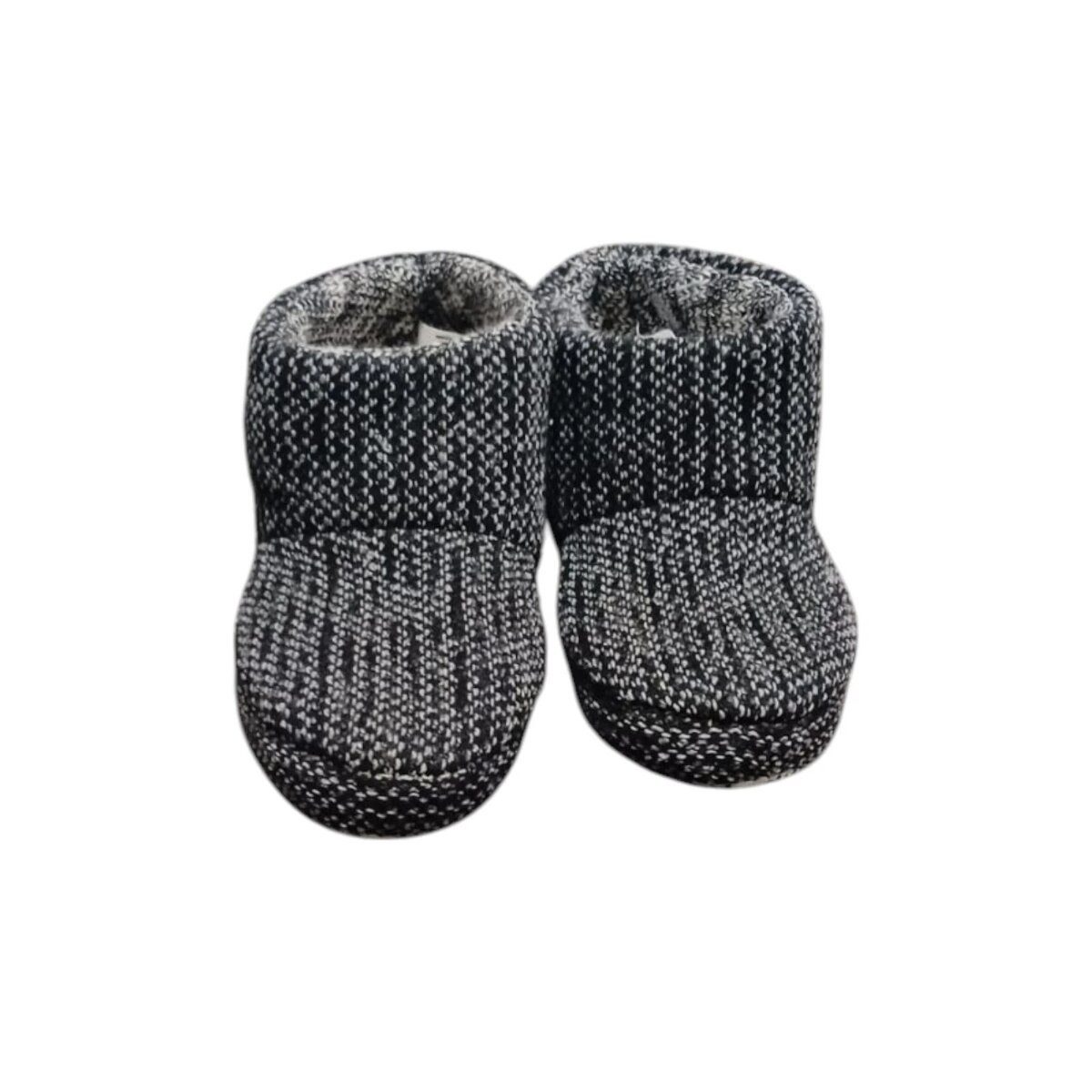 COFI 1453 Kinder Hüttenhausschuhe in geschlossener Form Schwarz Pantoffel mit erhöhtem Schaft und gemusterter Textiloptik