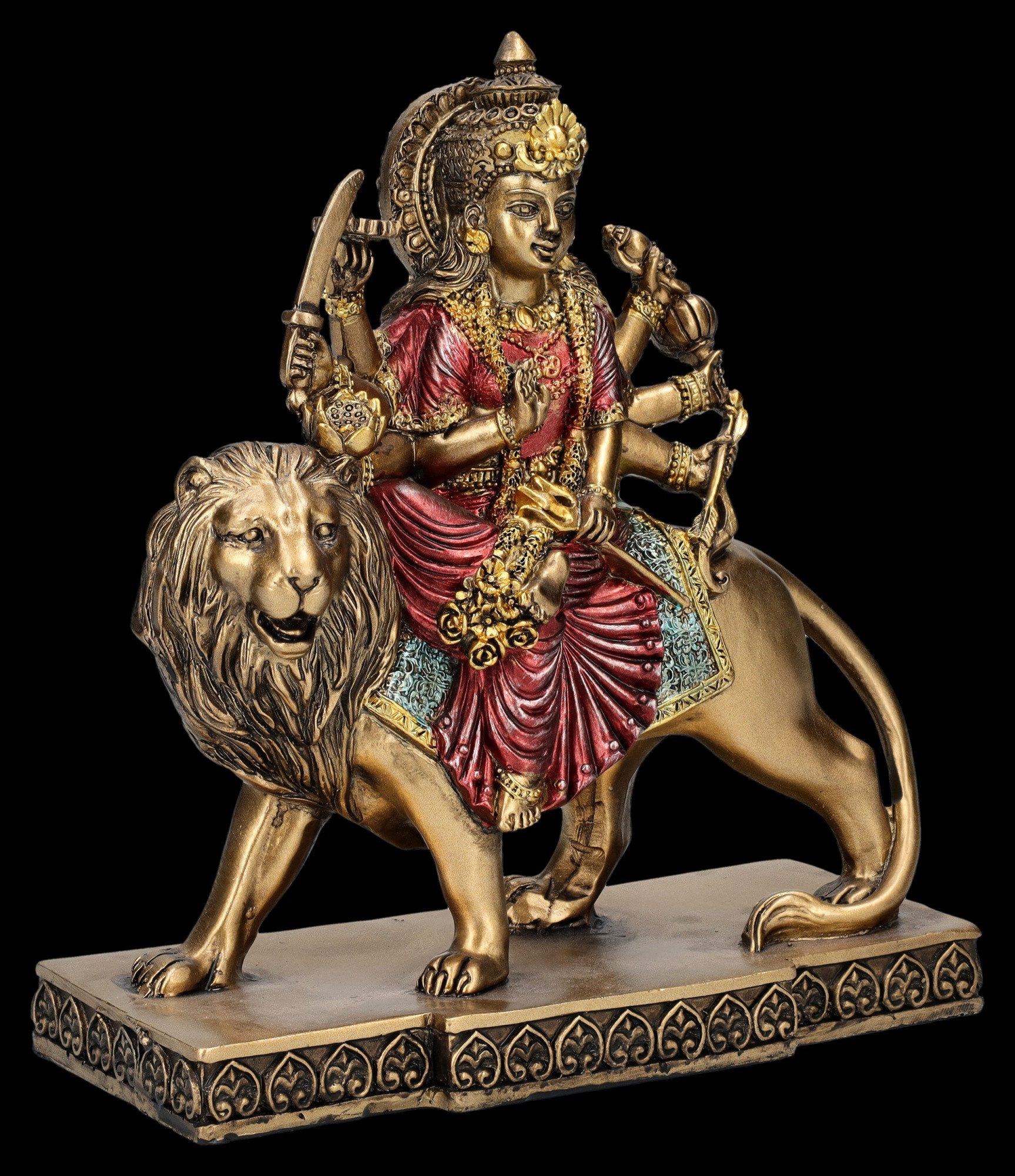 Figuren Shop GmbH Dekofigur Durga Figur reitet auf Löwe - Hindugott Götter günstig online kaufen