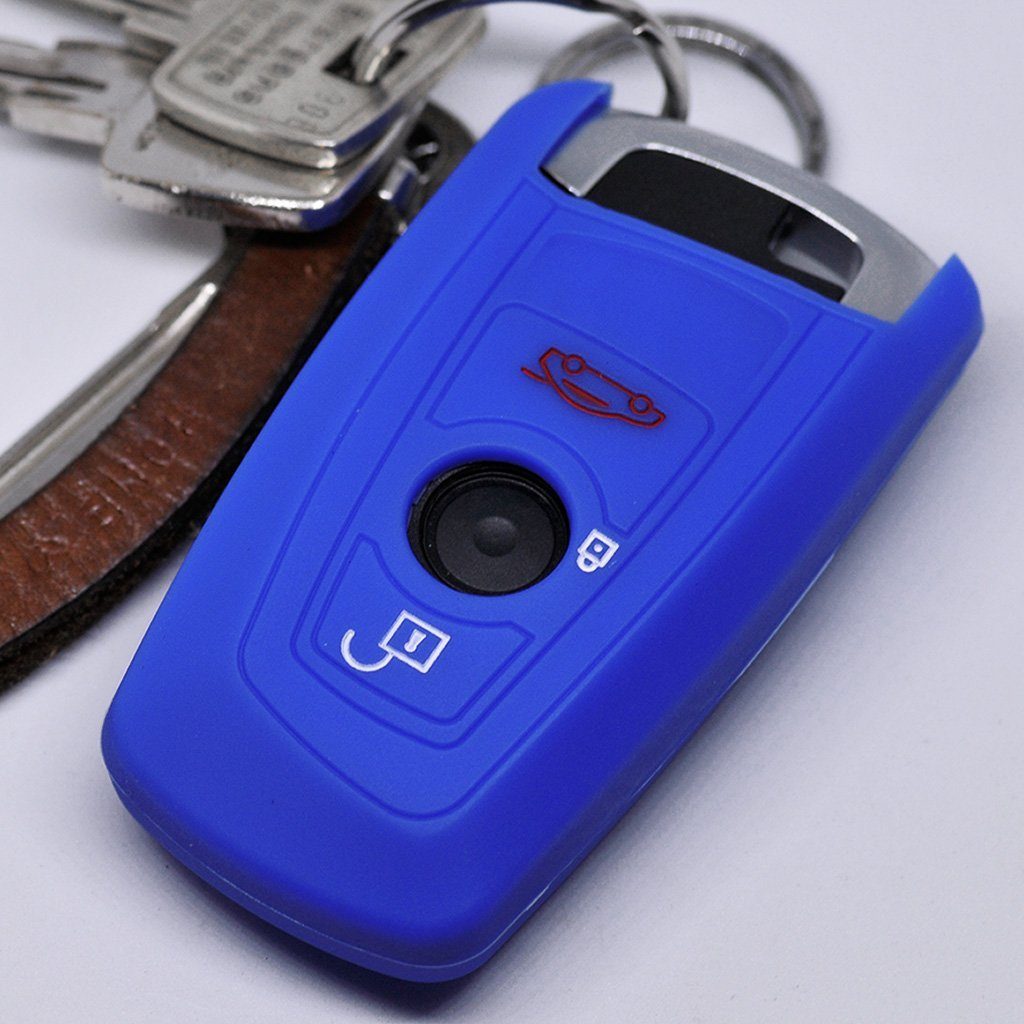 mt-key Schlüsseltasche Autoschlüssel Softcase Silikon Schutzhülle Blau, für BMW F20 F13 F30 F31 F32 F33 F22 1er 2er 3er 4er F10 F25 F07 F11