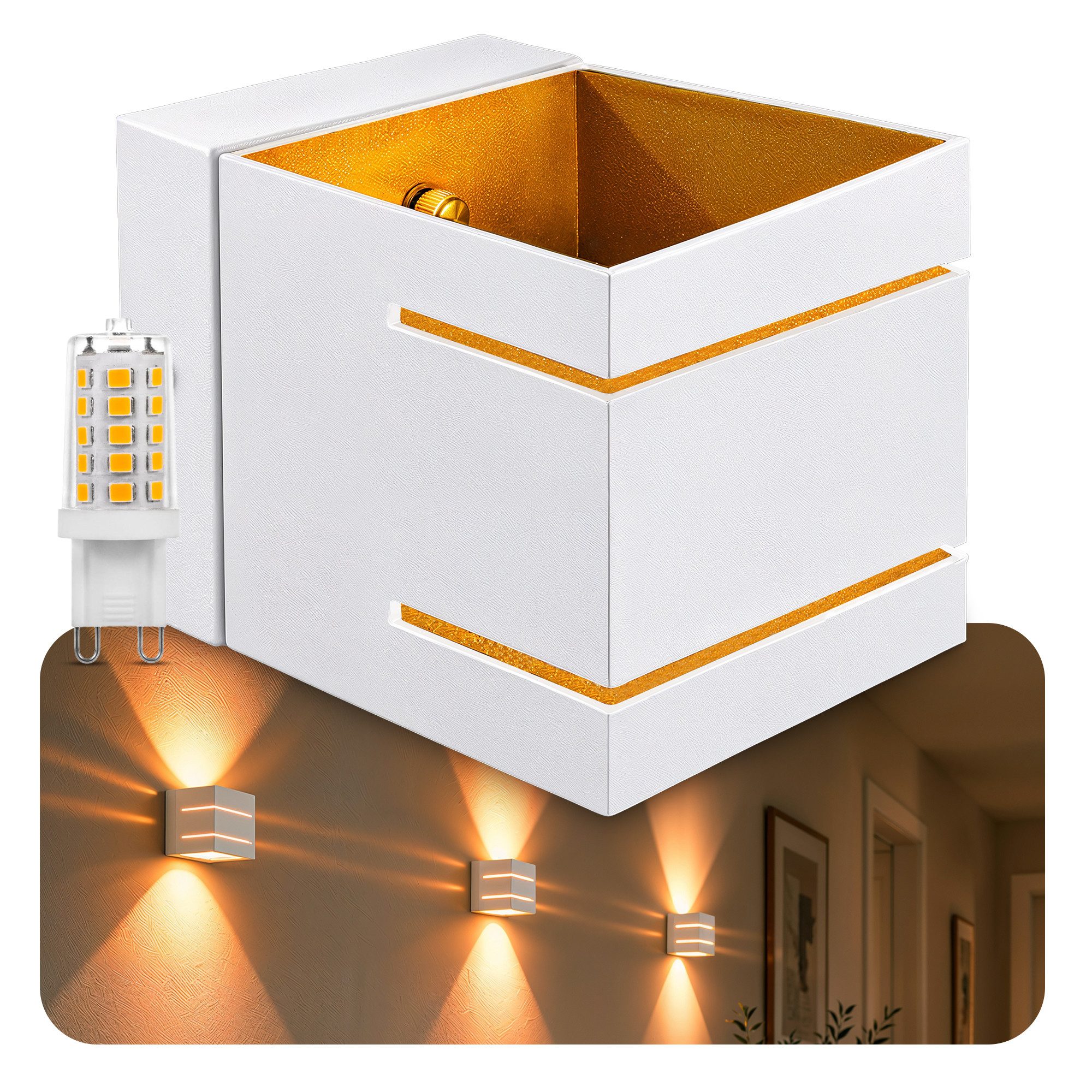 SSC-LUXon LED Wandleuchte KOURA DUO Wandstrahler Wandleuchte Up & Down mit G9 Lampe 3W warmweiß, Warmweiß