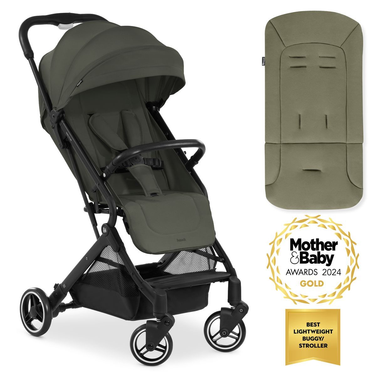 Hauck Sportbuggy Travel N Care - Dark Olive, Reisebuggy Sportwagen mit Liegefunktion inkl. Sitzauflage bis 22 kg