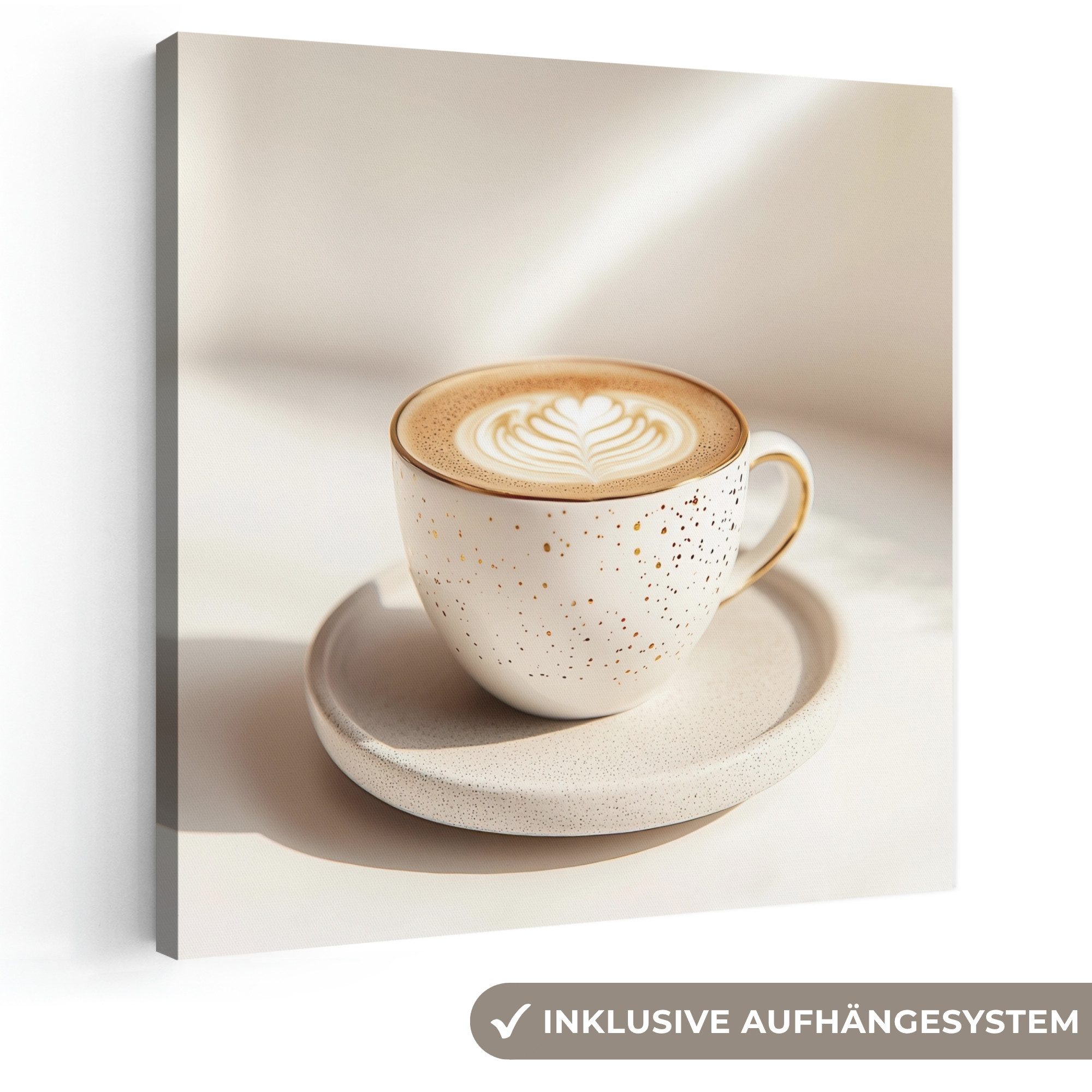 OneMillionCanvasses® Leinwandbild Cappuccino - Schaumstoff - Schale - Beige, Fotodruck (1 St), Wandbilder für Esszimmer, Wanddeko Bilder Küche, 20x20 cm
