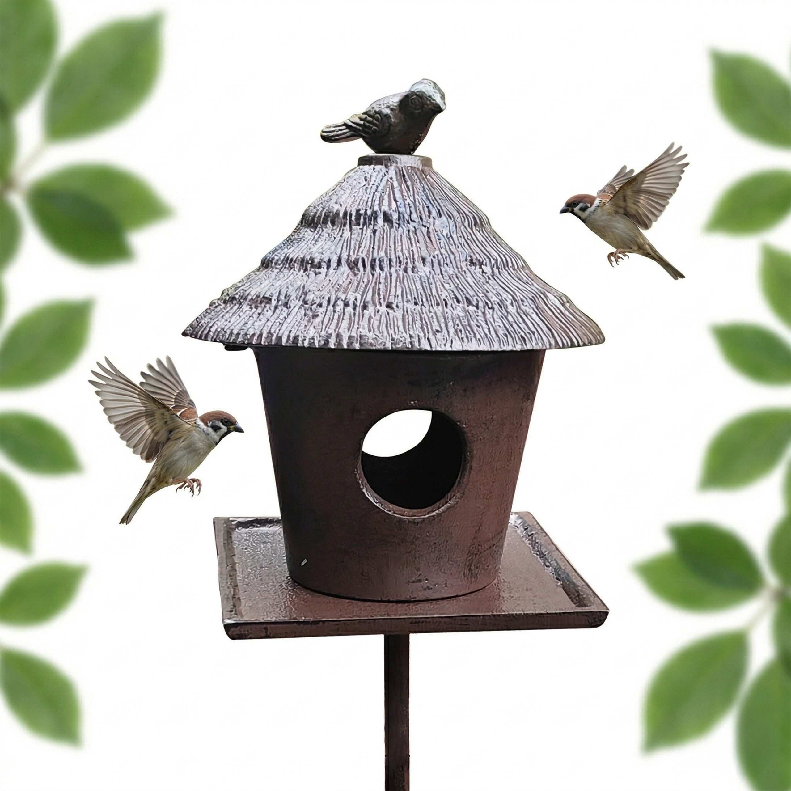 relaxdays Futterhaus Gusseisen Vogelfutterhaus mit Ständer, A
