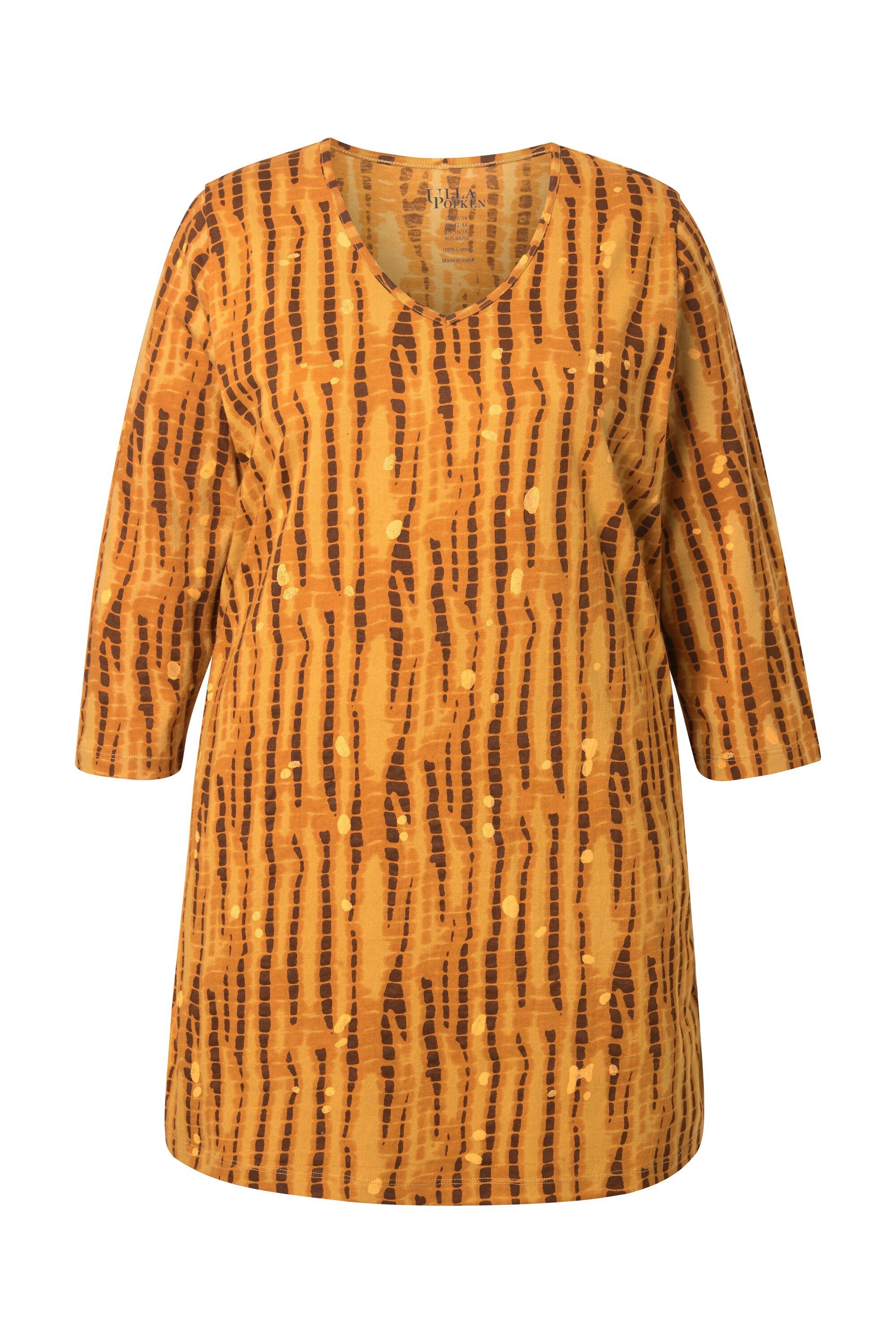 Ulla Popken Longshirt Longshirt Batikmuster A-Linie V-Ausschnitt 3/4-Arm – Bild 2 von 4