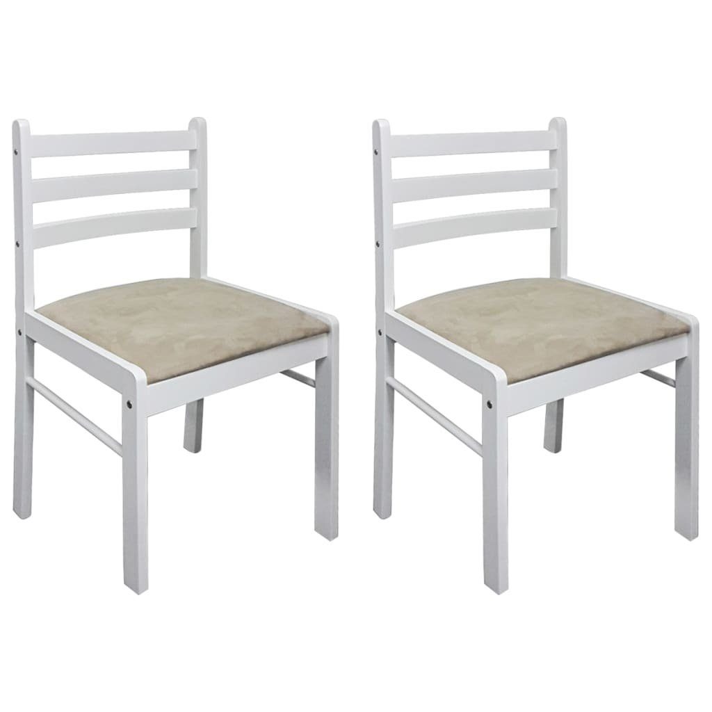 vidaXL Esszimmerstuhl Esszimmerstühle 2 Stk. Weiß Weiß Gummibaum Massivholz | St) (2 und Weiß Samt