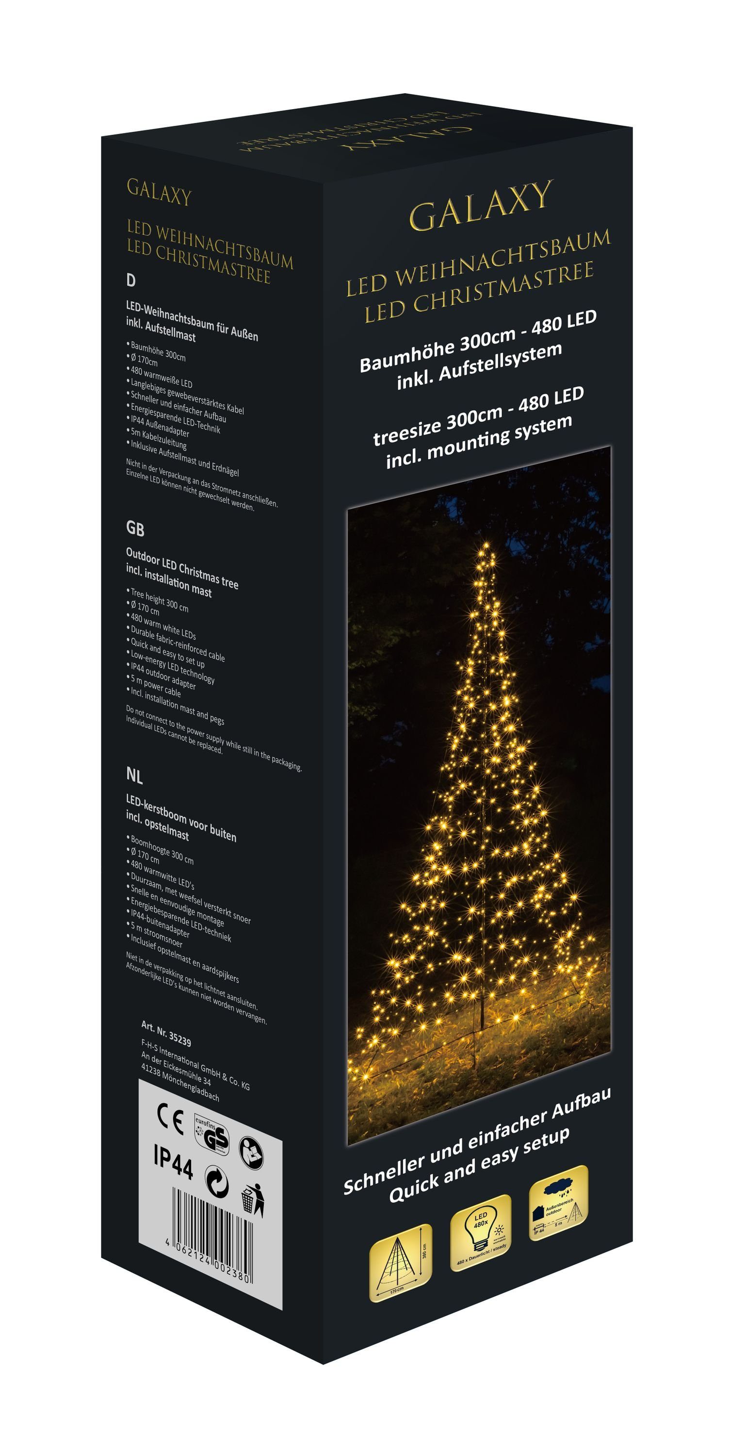 FHS Künstlicher Weihnachtsbaum Star-Max Galaxy LED-Tannenbaum 300 cm, Durchmesser ca. 170cm 35239T
