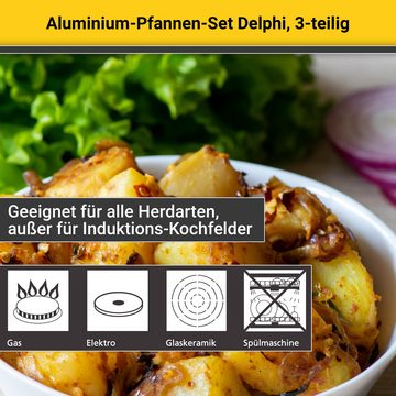 Krüger Pfannen-Set Aluminium Pfannen-Set DELPHI 3 tlg. (20 + 28 cm und Pfannenwender), Aluminium (Set, 3-tlg., 1x Bratpfanne Ø 20 cm (H. 4,3 cm), 1x Bratpfanne Ø 28 cm (H. 4,9 cm)