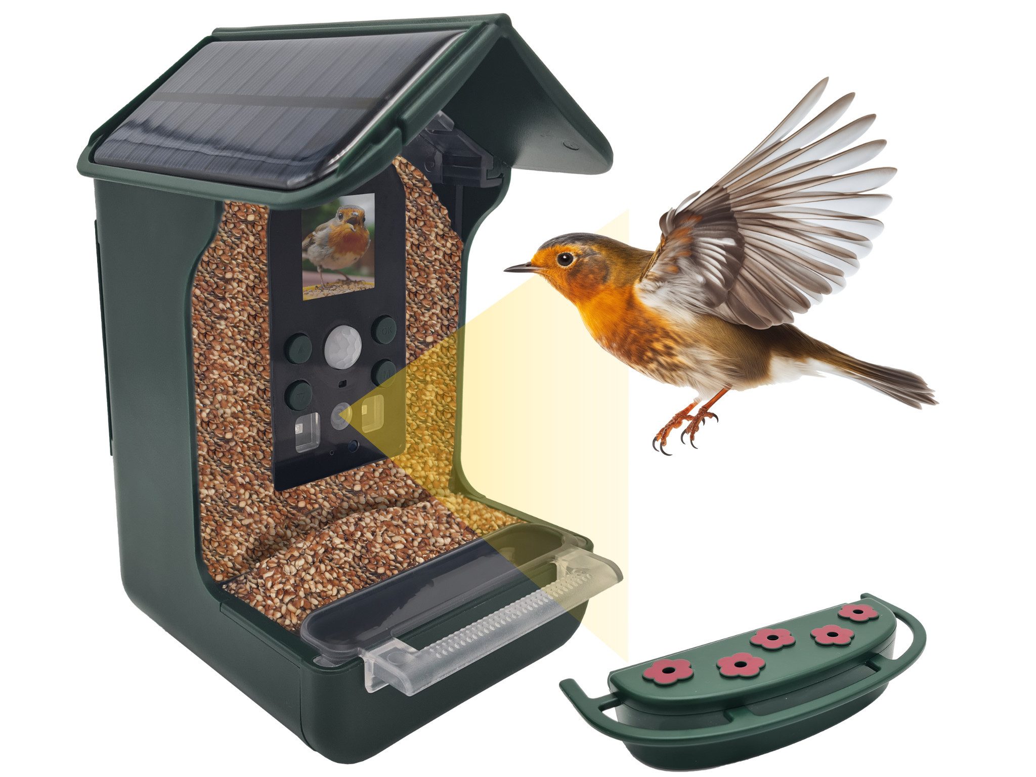 Berger & Schröter Vogelhaus Vogel-Futterhaus mit Kamera 1080P & Solar, Wassertränke, 940nm IR LED