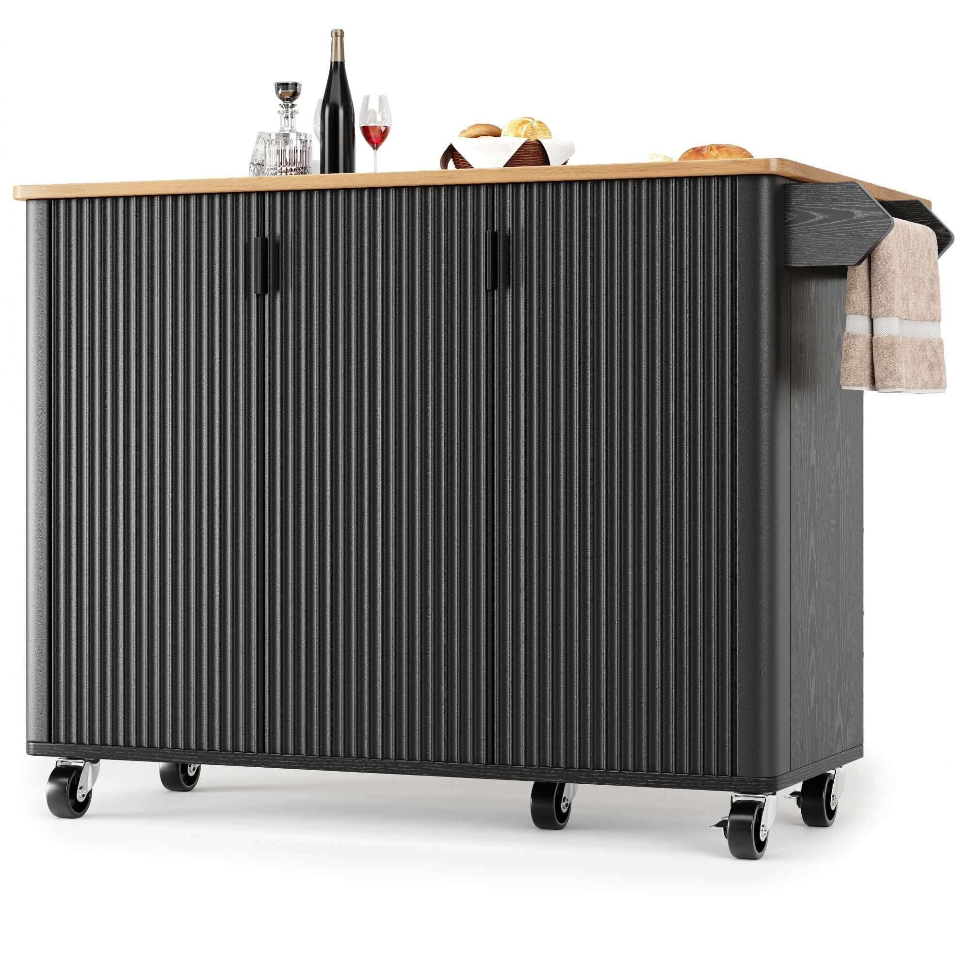 autolock Кухниinsel Ausziehbarer Кухниwagen Speisewagen mit Holzmaserung, Rädern, Buffet mit Handtuchhalter, Gewürzregal, Trennwände verstellbar,3 Türen