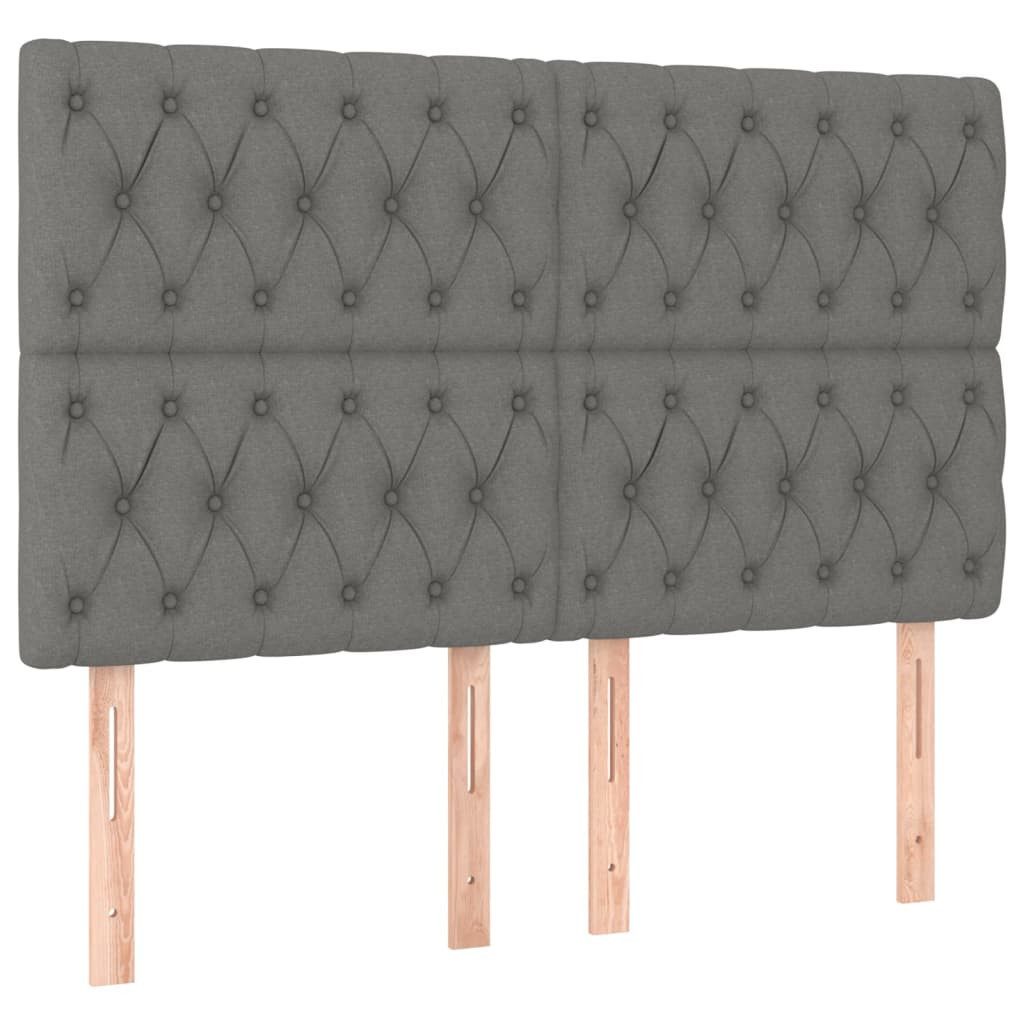 vidaXL Bett Kopfteil Dunkelgrau 144 x 7 x 118/128 cm Stoff (1-tlg)