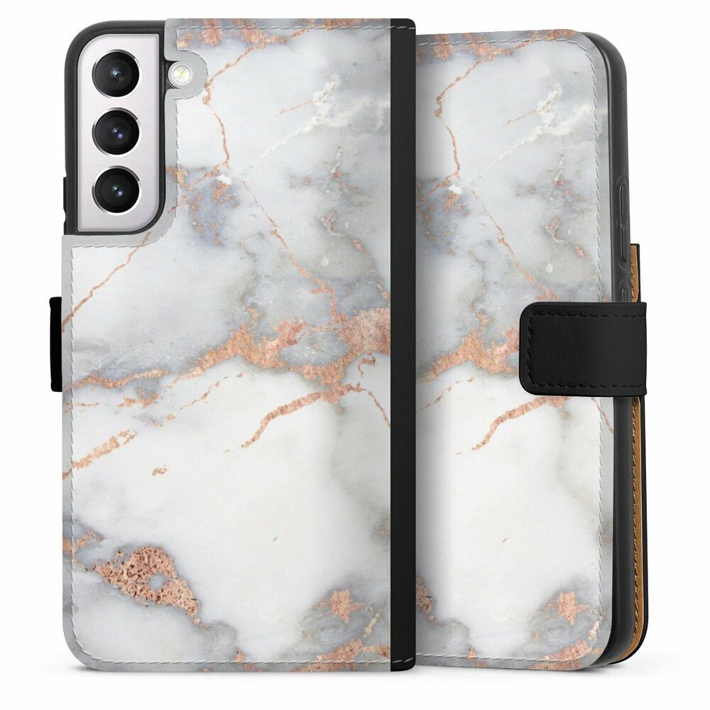 DeinDesign Handyhülle Gold Marmor Glitzer Look White and Golden Marble Look, Samsung Galaxy S22+ Hülle Handy Flip Case Wallet Cover
