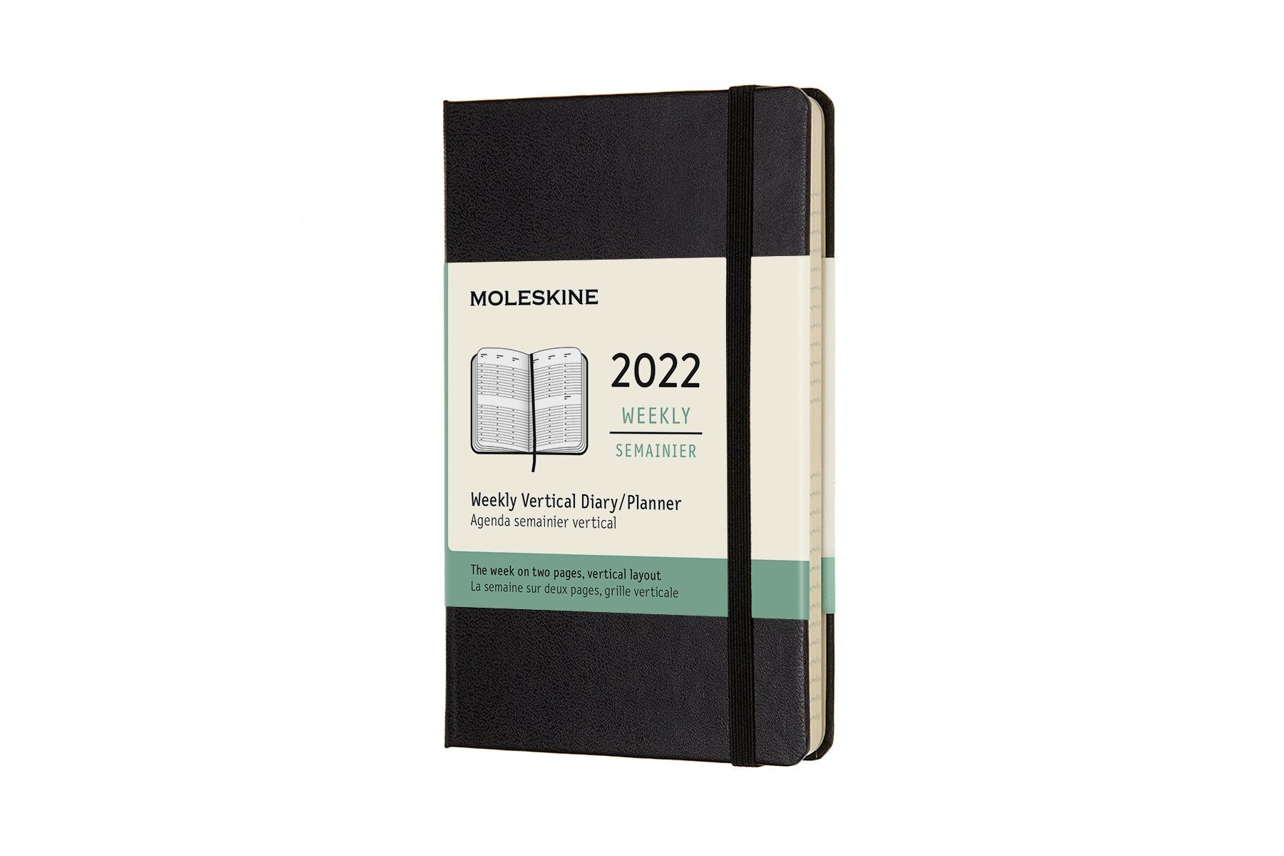 MOLESKINE Buchkalender, 12 Monate Wochenkalender 2022 - Vertikal - Fester  Einband - Englischer Kalender - 1 Wo = 1 Seite - Schwarz