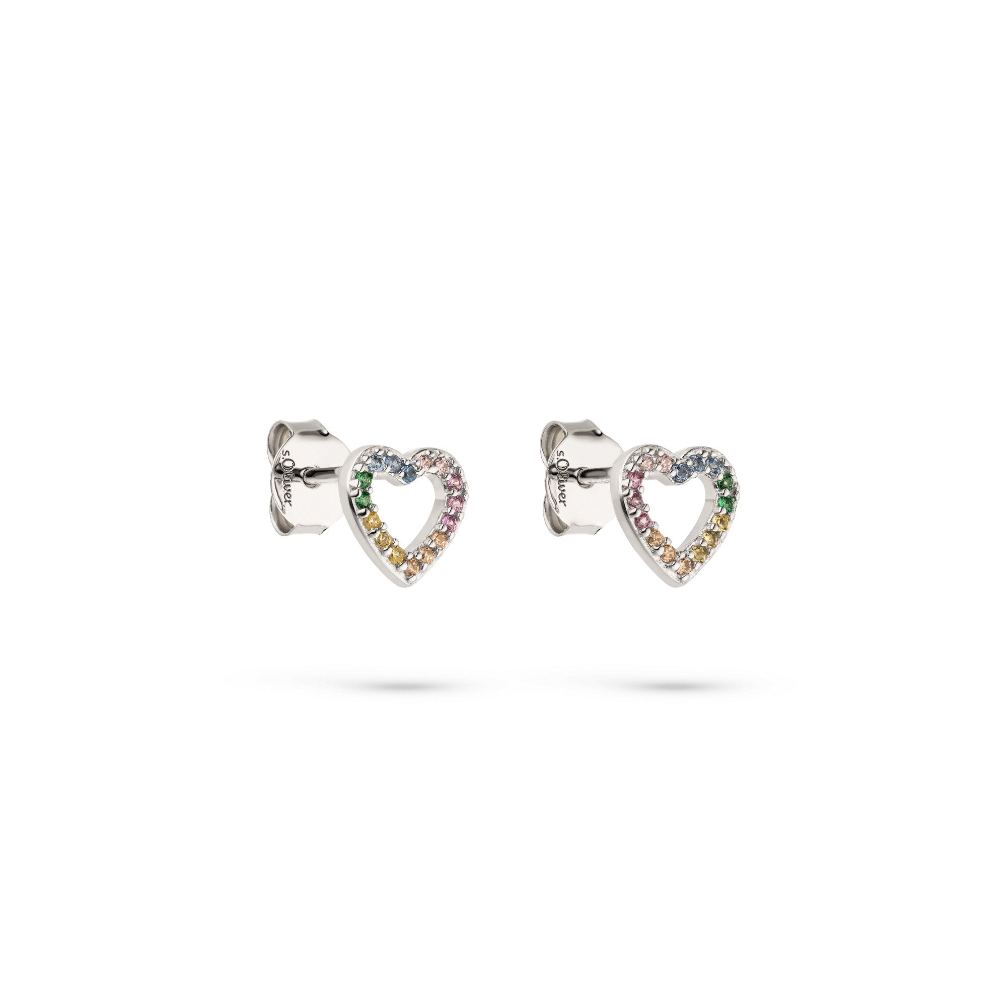 s.Oliver Paar Ohrstecker Rainbow Heart, Herz, mit Zirkonia (synth)