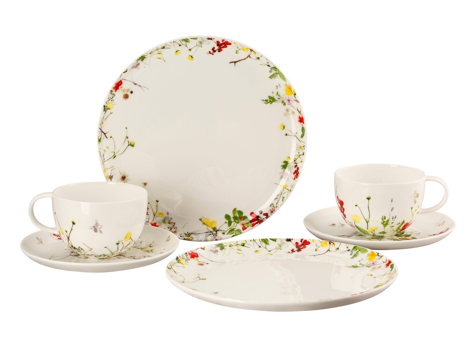 Rosenthal Geschirr-Set Brillance Fleurs Sauvages Set 6tlg mit Kombitassen, Bone China, Sets