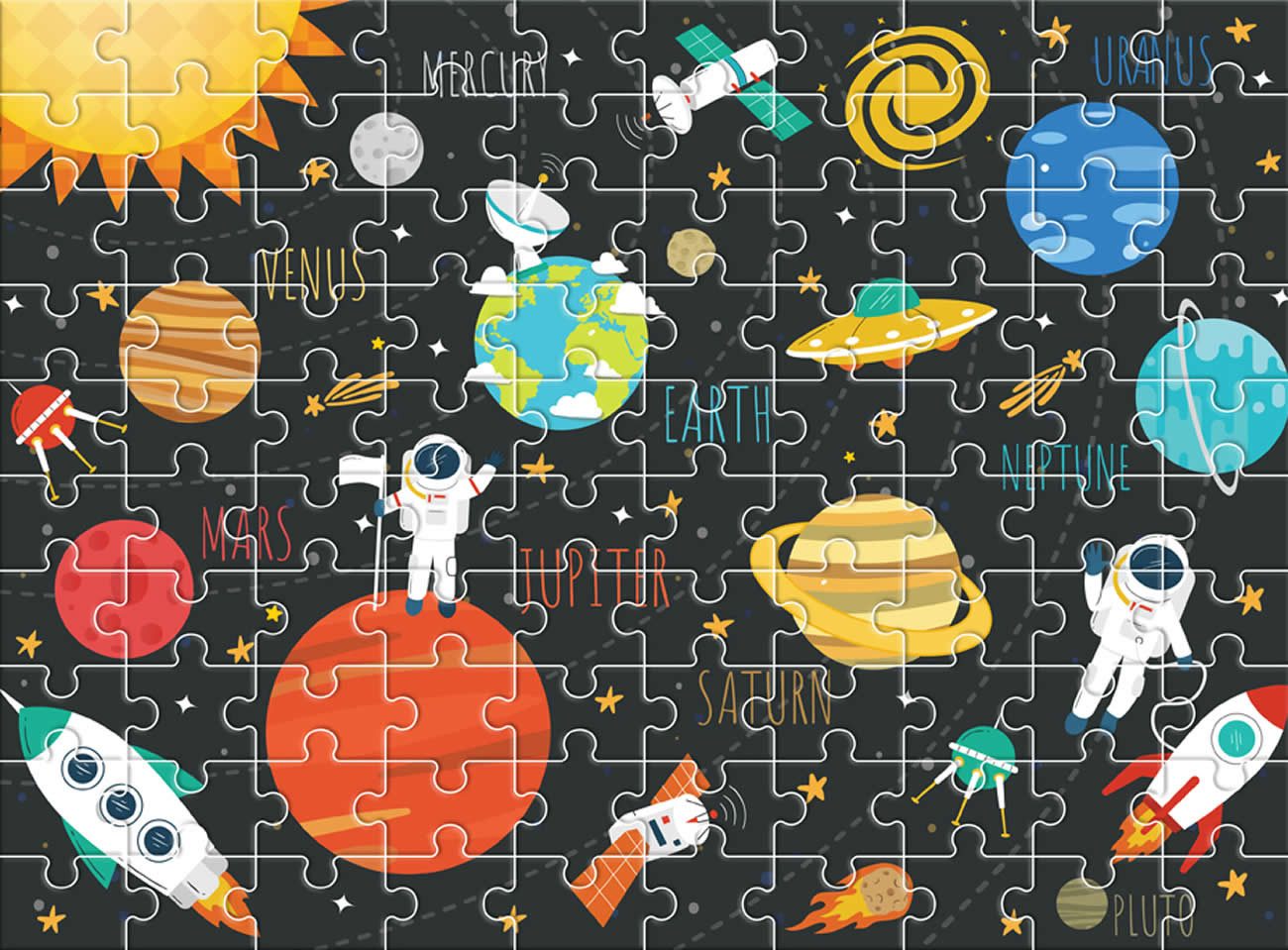 Diakakis Puzzle GLOW IN THE DARK Sonnensystem 100-tlg 49x36cm, Puzzleteile