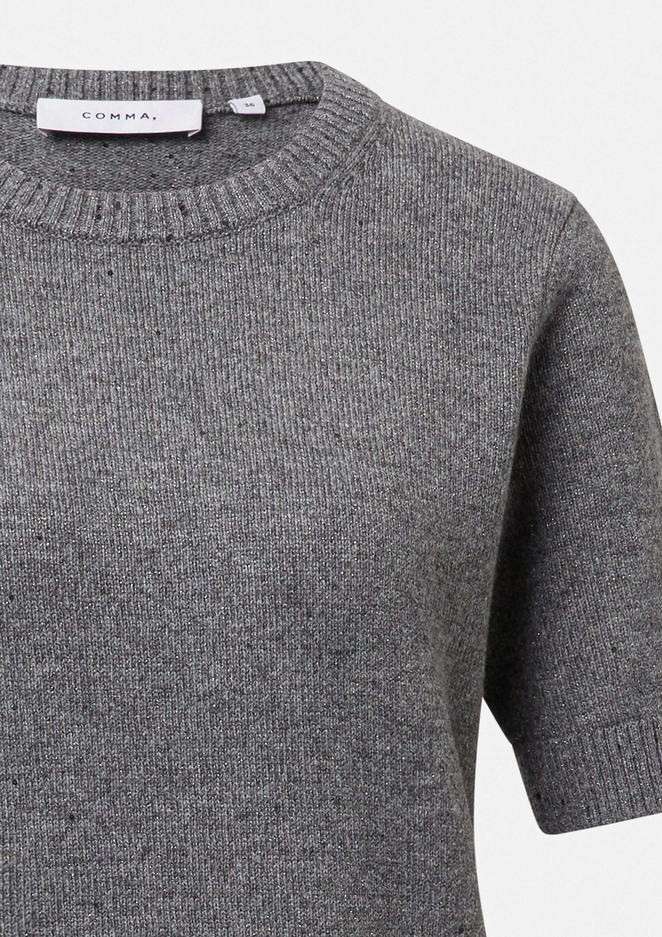 comma Kurzarmpullover Strickpullover Kurzarm-Strickpullover mit dezentem Glitzereffekt