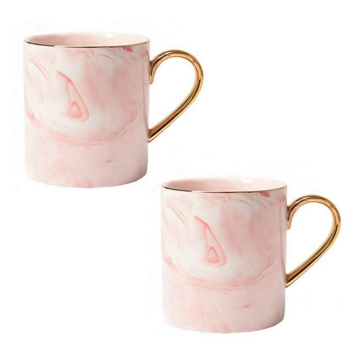COFFEE LOVER Tasse Rosa Marmor Goldhenkel & Goldrand 2er Set Keramik 390ml edles & stylisches Design Luxus Tasse