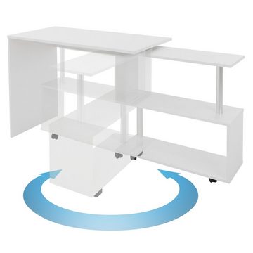 ML-DESIGN Schreibtisch Eckschreibtisch drehbar 90° mit 4 leichtgängige Rollen Computertisch, Bürotisch mit 4 Rädern Weiß glänzend L-Form Büro 150x88x75cm