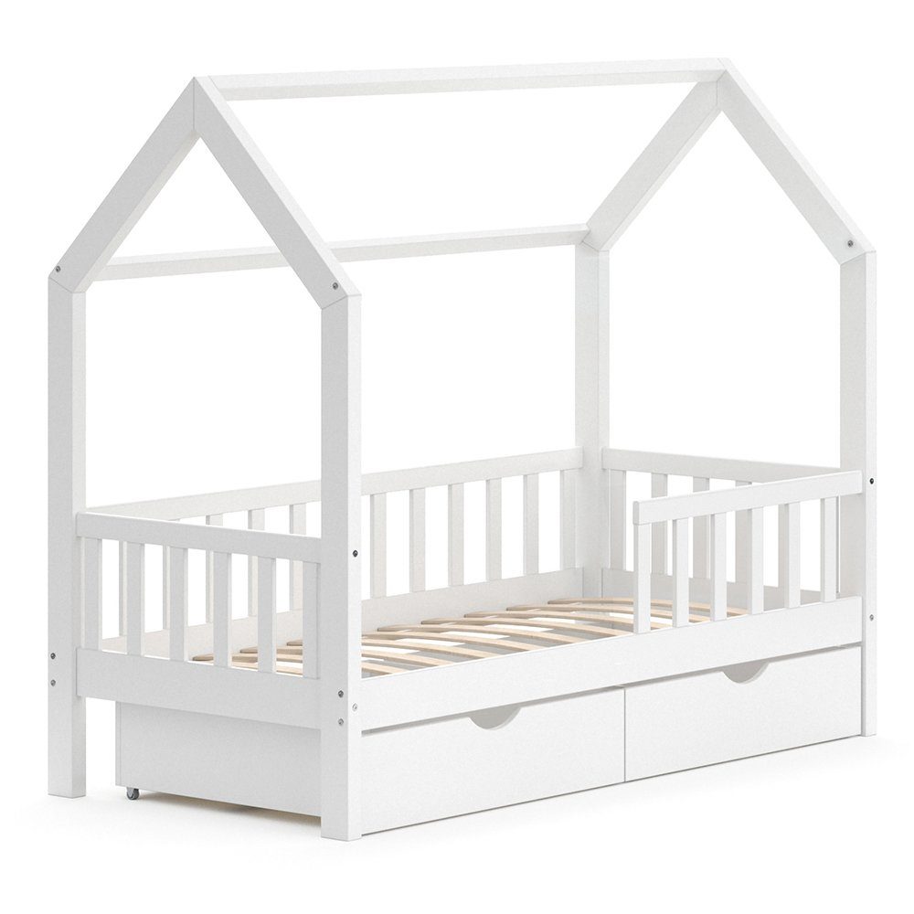 Hausbett Wiki, Weiß, 80x160 cm mit 2 Schubladen