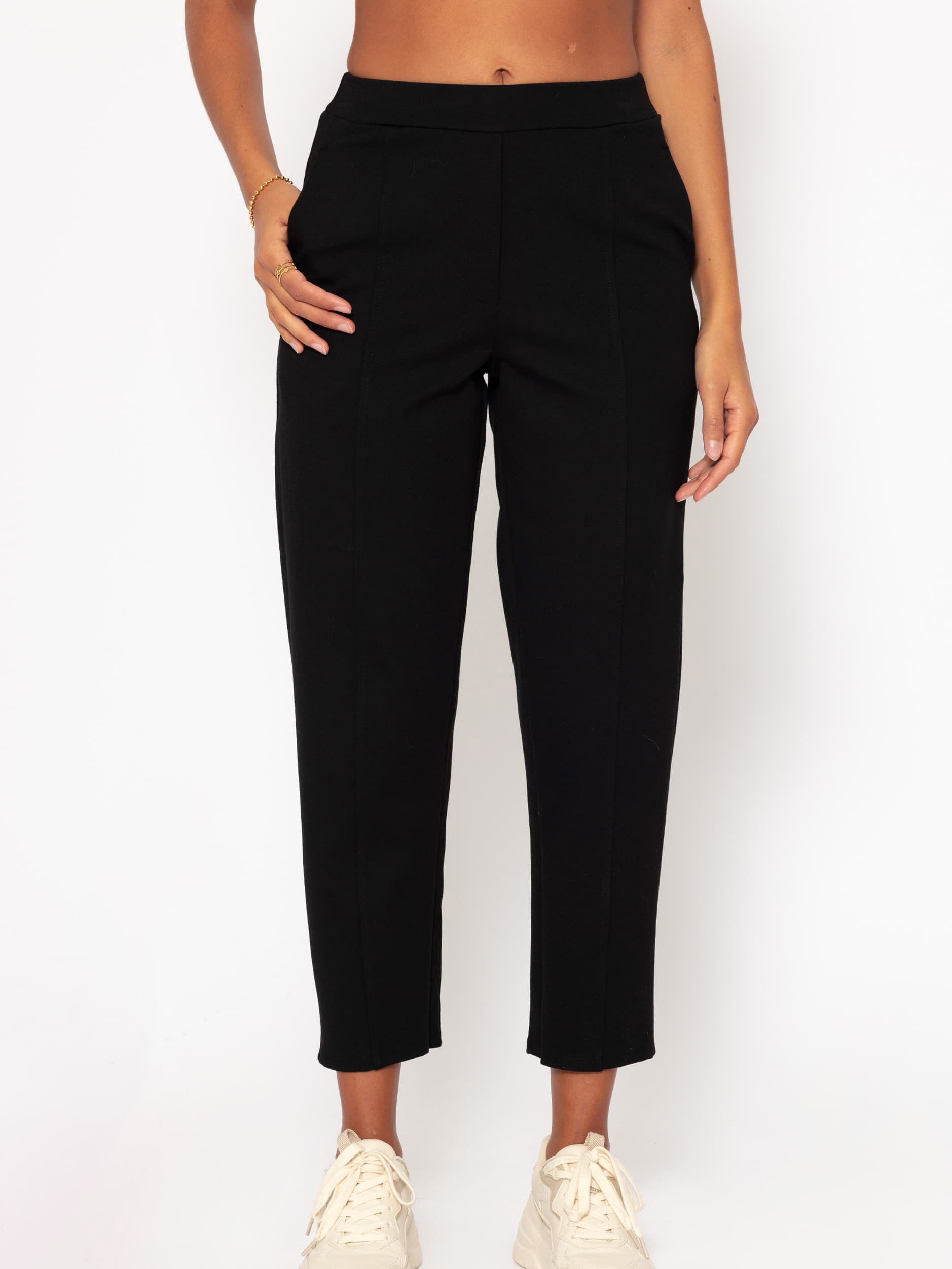 SASSYCLASSY Chinohose Chinohose Damen mit Ziernaht Details und Gummibund Lässige Hose aus Jersey Material Schwarz Beige Khaki Grau Dunkelgrau