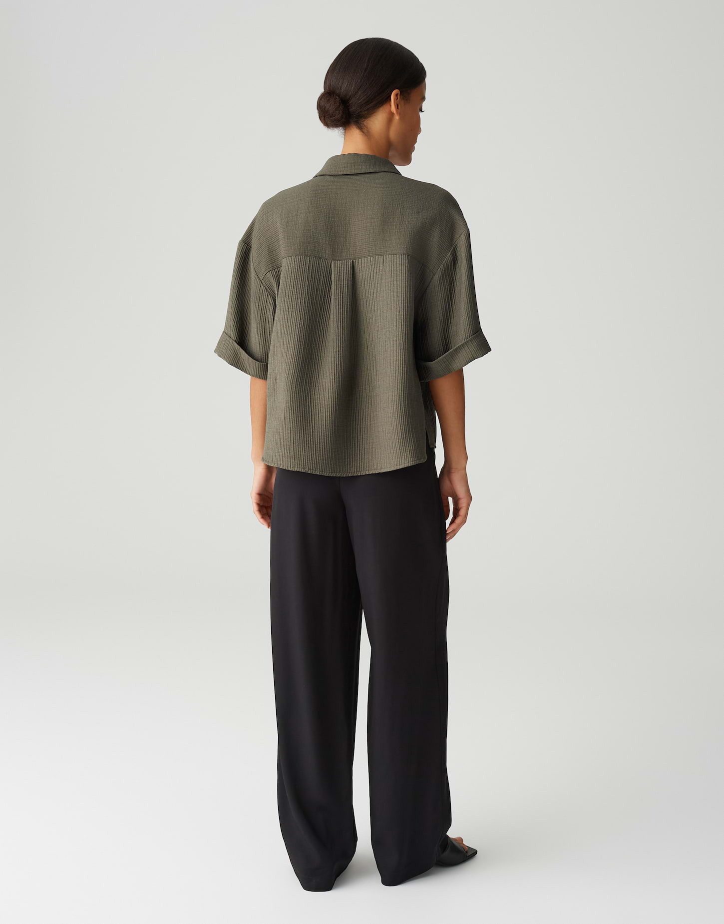 OPUS Kurzarmbluse FIORA Loose im Crinkle-Look