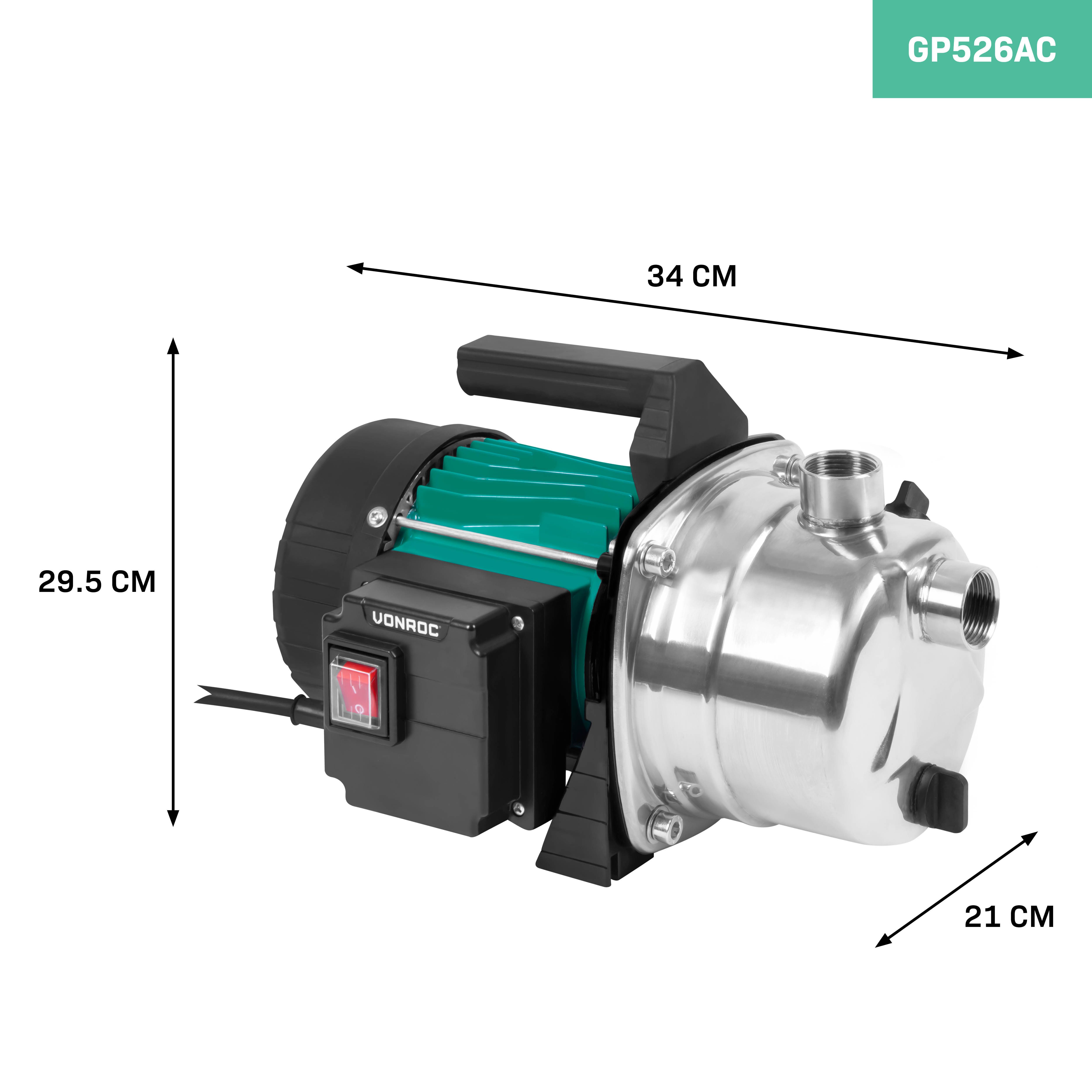VONROC Gartenpumpe Automatische Wasserpumpe (1000W, 3500l/h, 4,4bar - Kreiselpumpe mit STST Pumpengehäuse), Zur Bewässerung des Gartens/Rasens