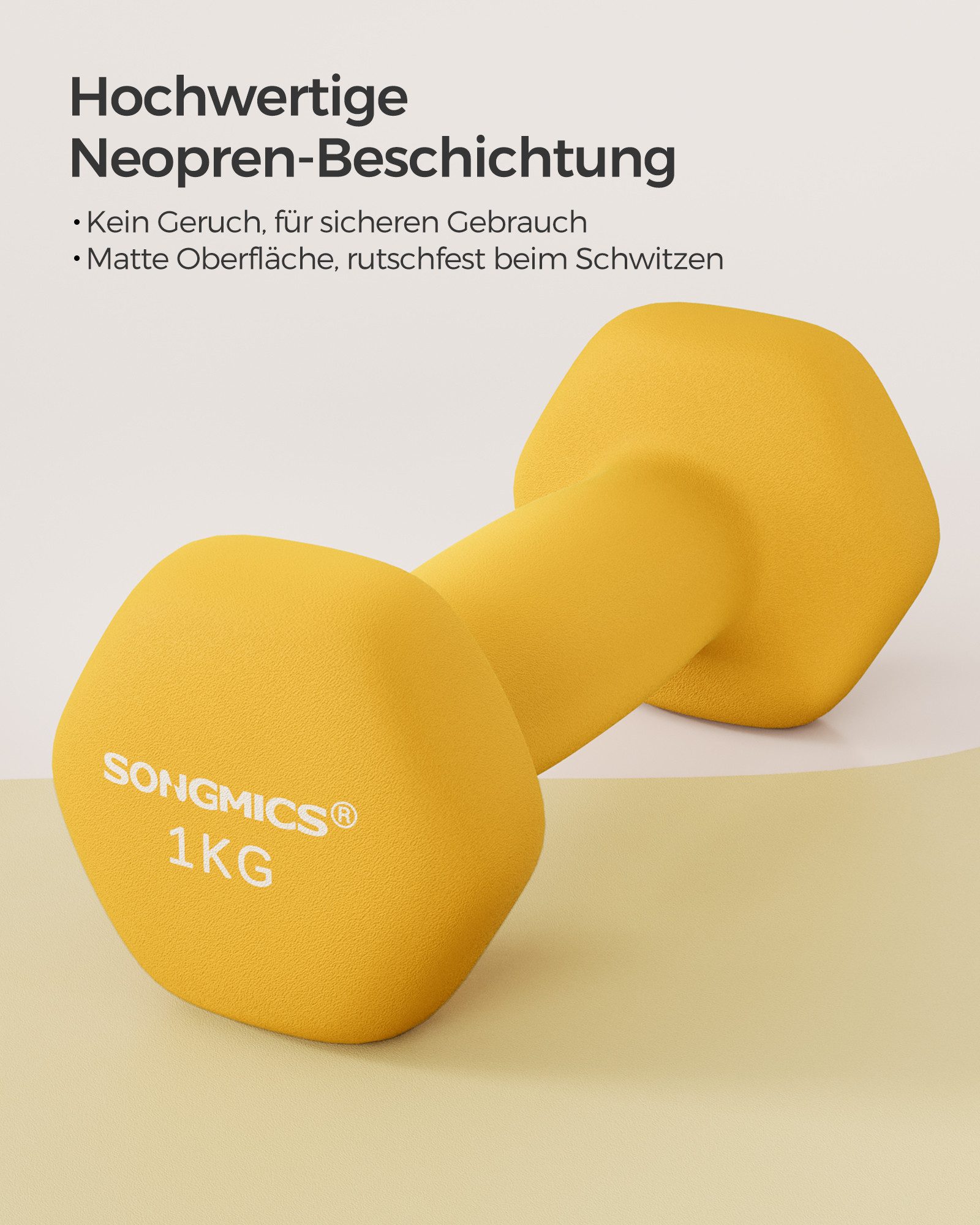 SONGMICS Kurzhantel Hanteln, 5 Gewichtsklasse, (2er Set Neopren-Beschichtung, Hantelset, Kurzhanteln, Hexagon), 2 x 1 kg, Krafttraining, Workout, Fitnesstraining, für Zuhause