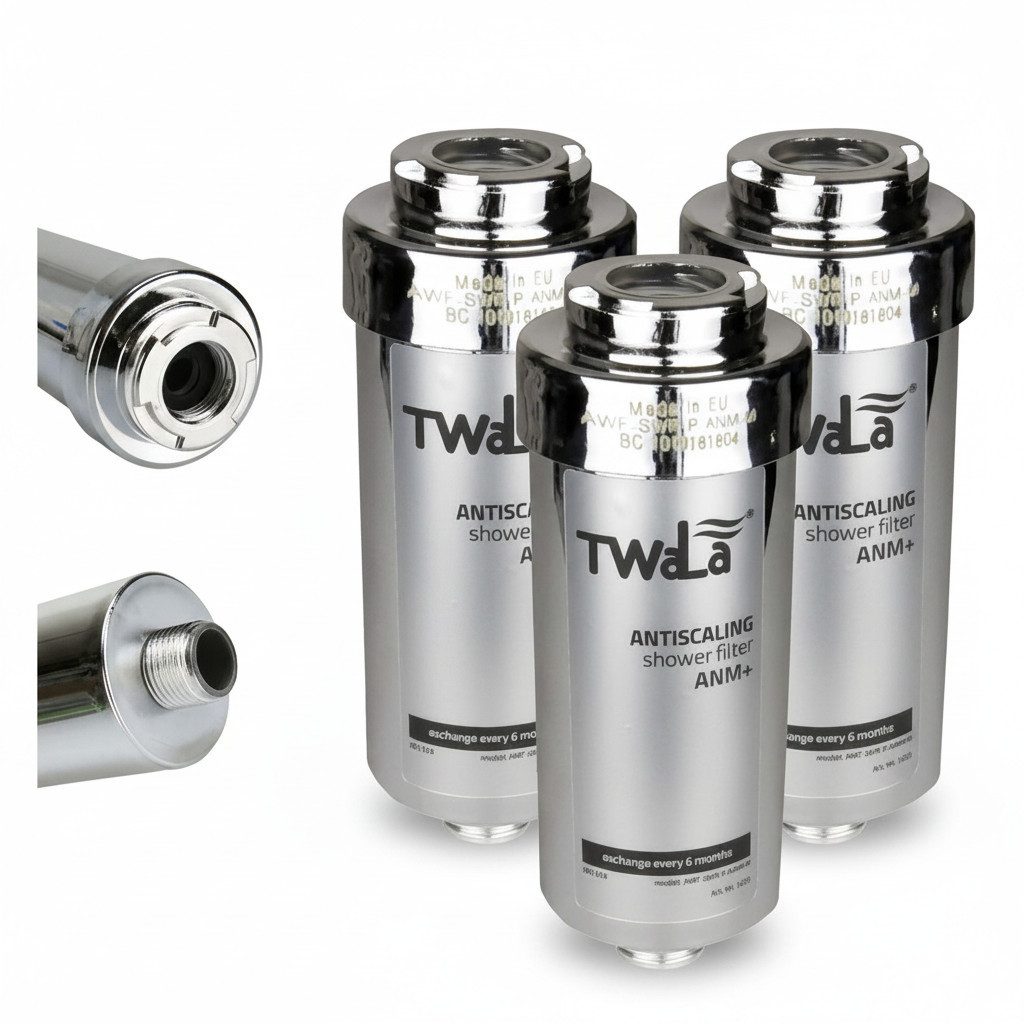 TWaLa Kalk- und Wasserfilter, 3x Duschfilter Chrom gegen Kalk/Chlor AWF-SWR-P