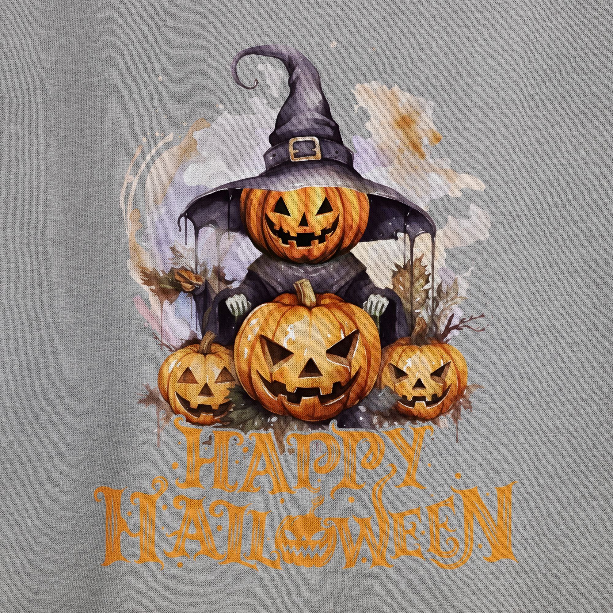 Shirtracer Sweatshirt Happy Halloween Kürbis Grau Damen Hexe Kürbiskopf Gruselig Kostüme 2 (1-tlg) Halloween meliert