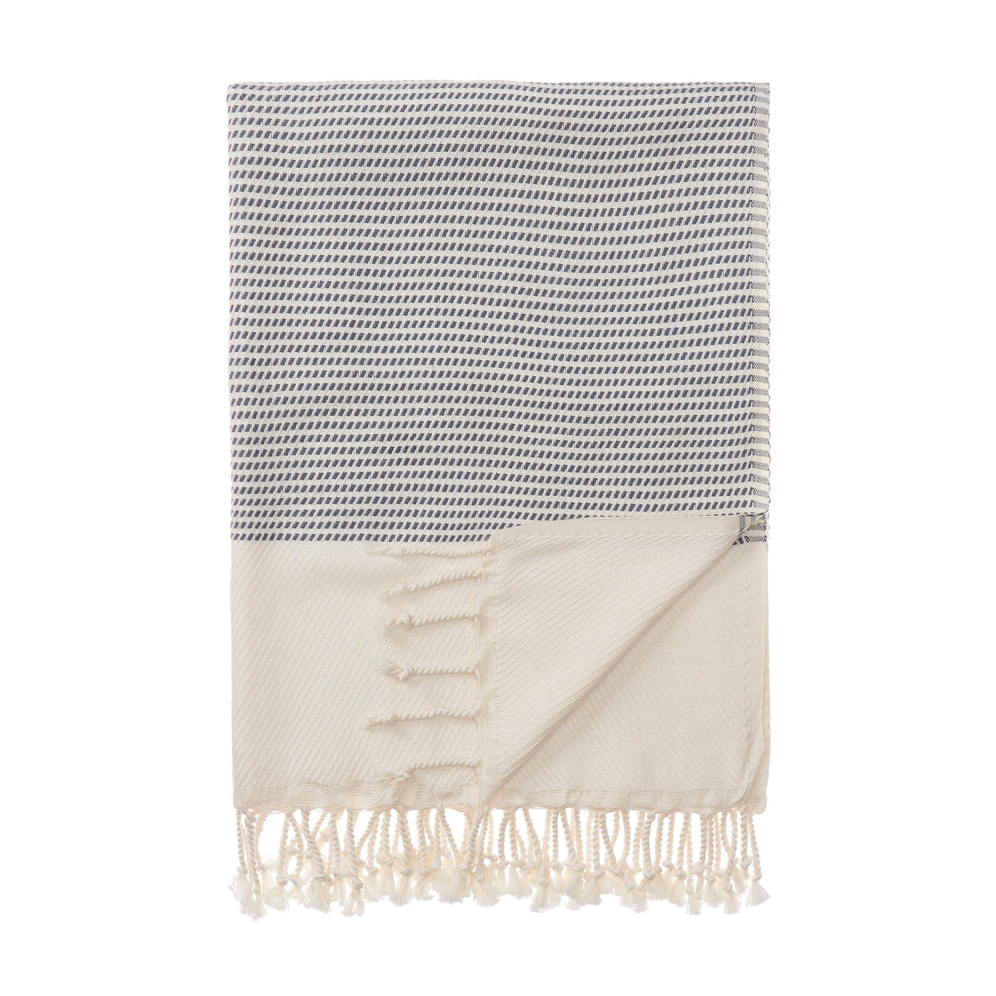 Urbanara Hamamtuch Strandtuch Bolu - Graublau & Naturweiß, (1-St), Saunatuch mit Rautenmuster, 50% Baumwolle & 50% Bambus
