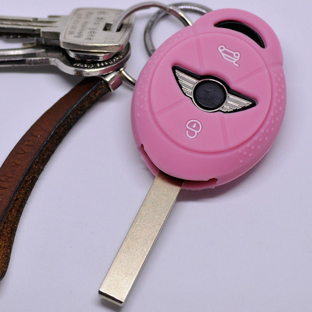 mt-key Schlüsseltasche Autoschlüssel Softcase Silikon Schutzhülle Pink, für Mini ONE Cooper Cabrio Clubman 3 Tasten Funk Fernbedienung Rosa