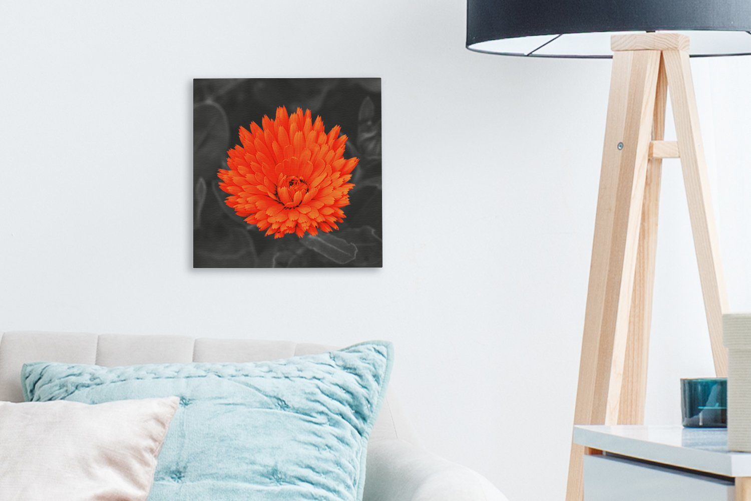 OneMillionCanvasses® Leinwandbild - Schwarz Leinwand - Bilder Blumen Orange Weiß, St), Schlafzimmer (1 Wohnzimmer für 