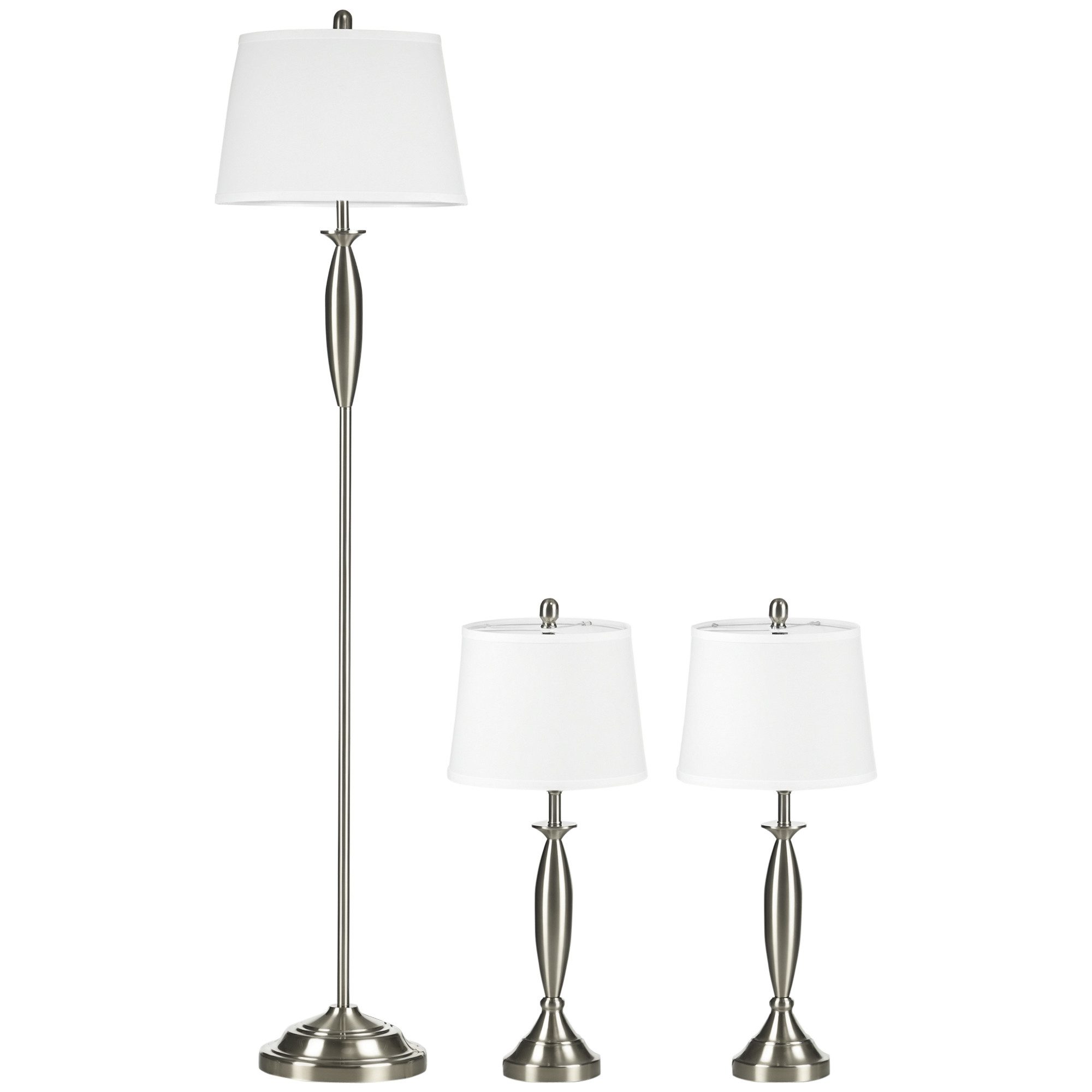 HOMCOM Stehlampe 3-teiliges inkl. 1 Stehleuchte, 2 Tischleuchten, E27 Fassung, für Wohnzimmer, Schlafzimmer, Silber+Weiß – Bild 2 von 5