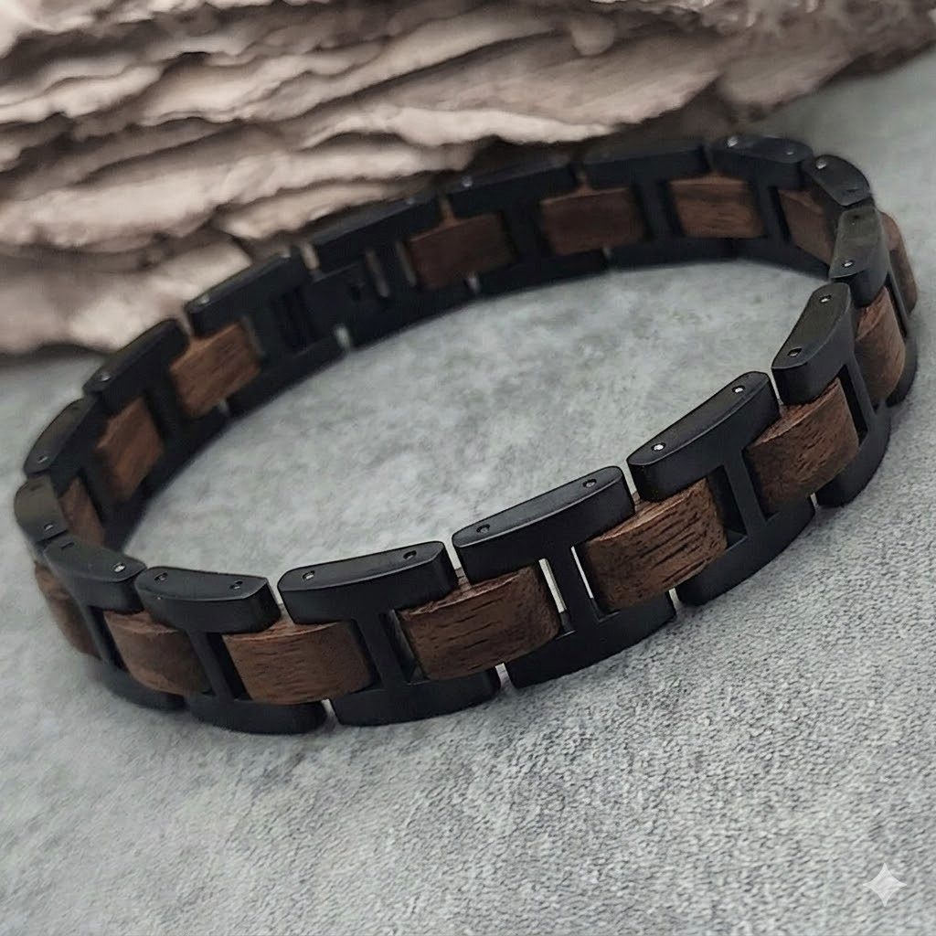 Holzwerk Edelstahlarmband Designer Holz Armband, Armkette Gliederarmband, Holz Unikate inkl. Armbandkürzer, ideal als Geschenk – Bild 4 von 5