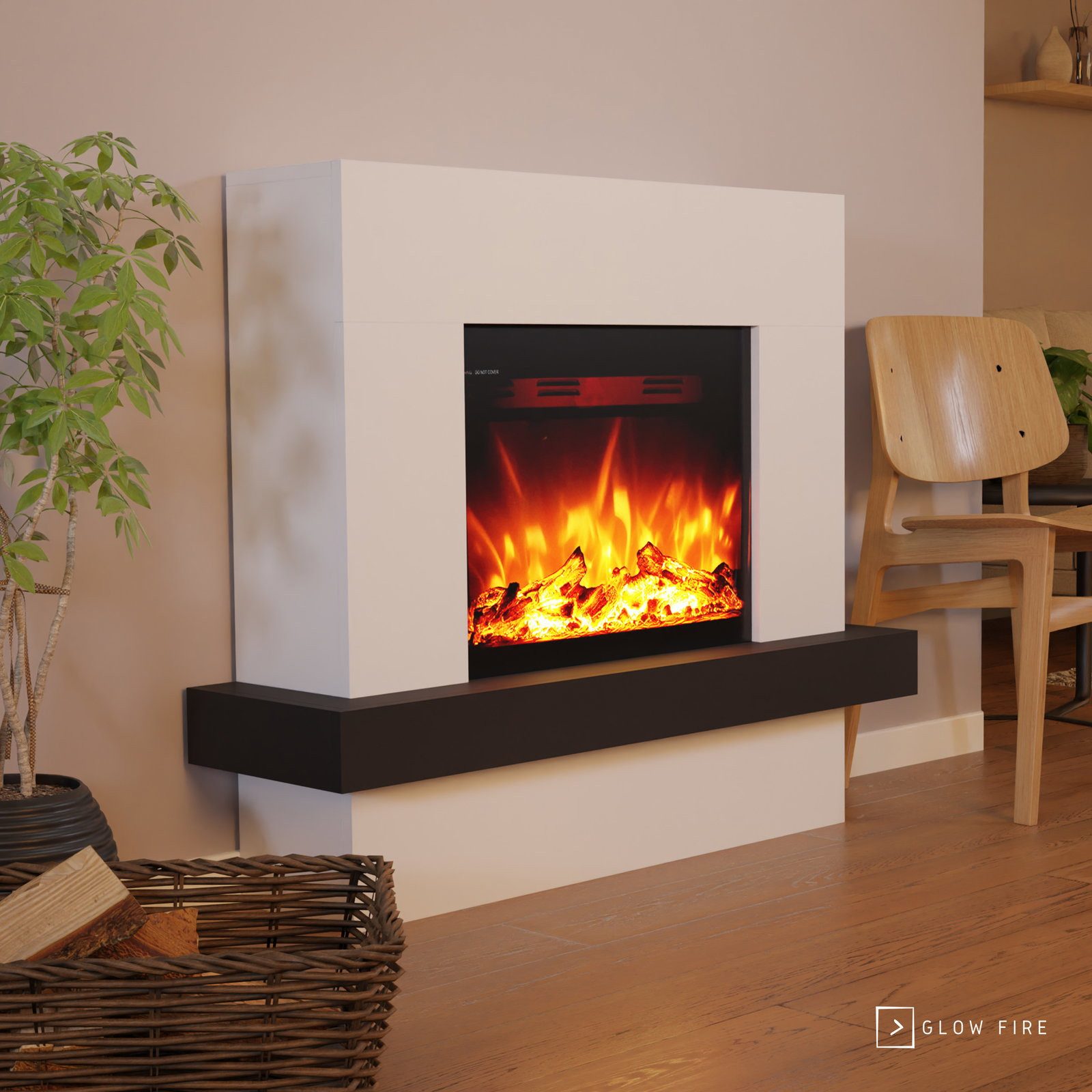 GLOW FIRE Elektrokamin PANDORA LED Kamin mit Heizung, Standkamin, Elektrischer Kamin mit 3-fach Farbwechsler und Knisterfunktion