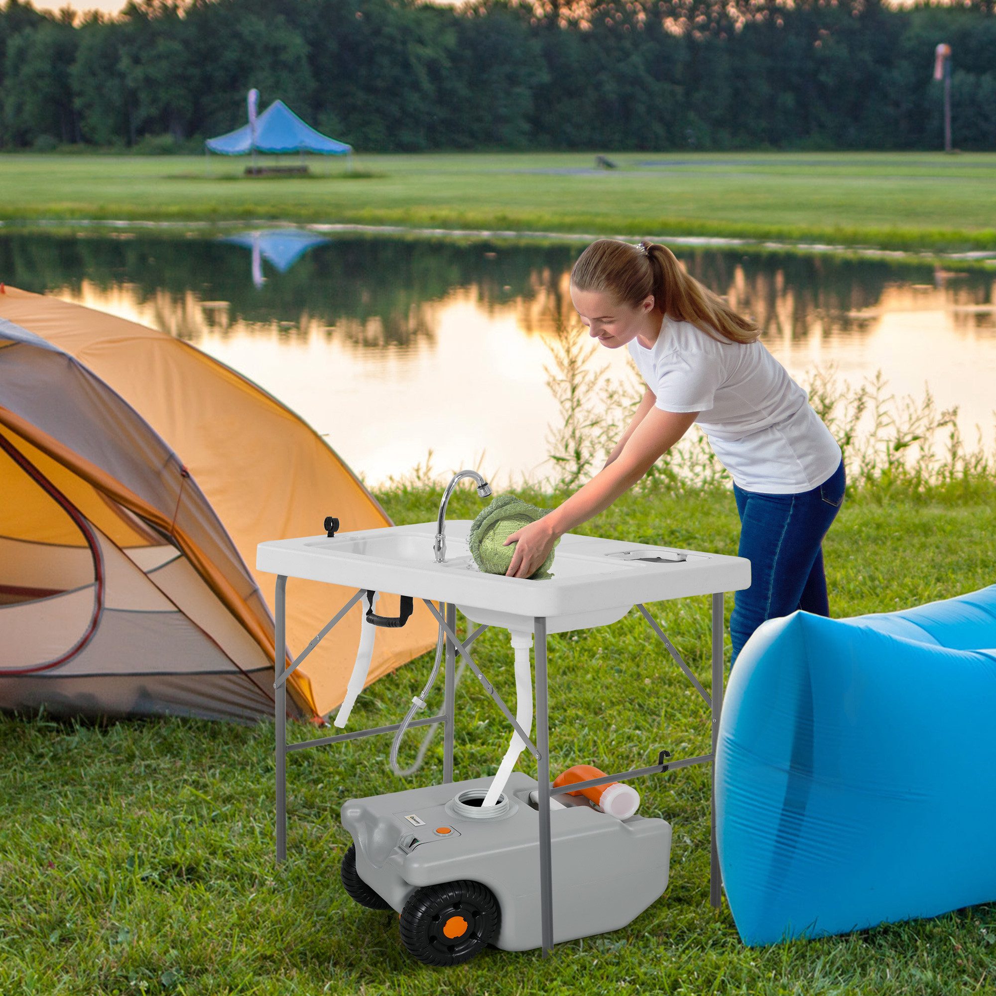 Outsunny Wassertank 22 Liter Abwasser Rolltank (Tragbarer Abwassertank, 1 St., Rolltank mit faltbarem Griff), Camping Wasserkanister, Mehrzweckkanister, Grau