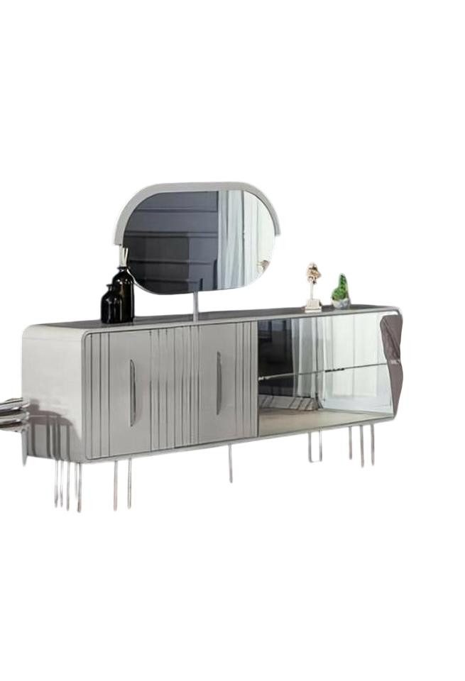 JVmoebel Anrichte Anrichte mit Spiegel in Weiß – Elegantes Holzsideboard Kommode (Anrichte mit Spiegel), Made in Europe