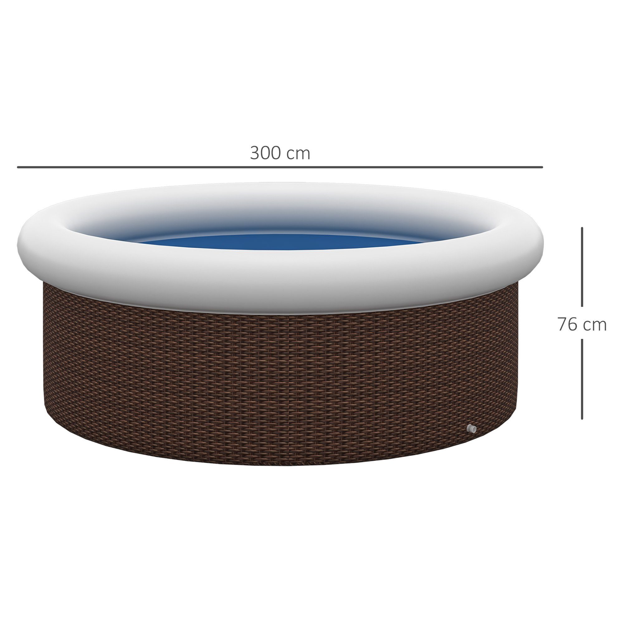 Outsunny Quick-Up Pool Schwimmbecken Aufblasbarer Swimmingpool für 1-5 Personen (Schwimmbad, 1-tlg., Aufstellpool), Rattan-Effekt, Ø300 x 76 cm, Braun