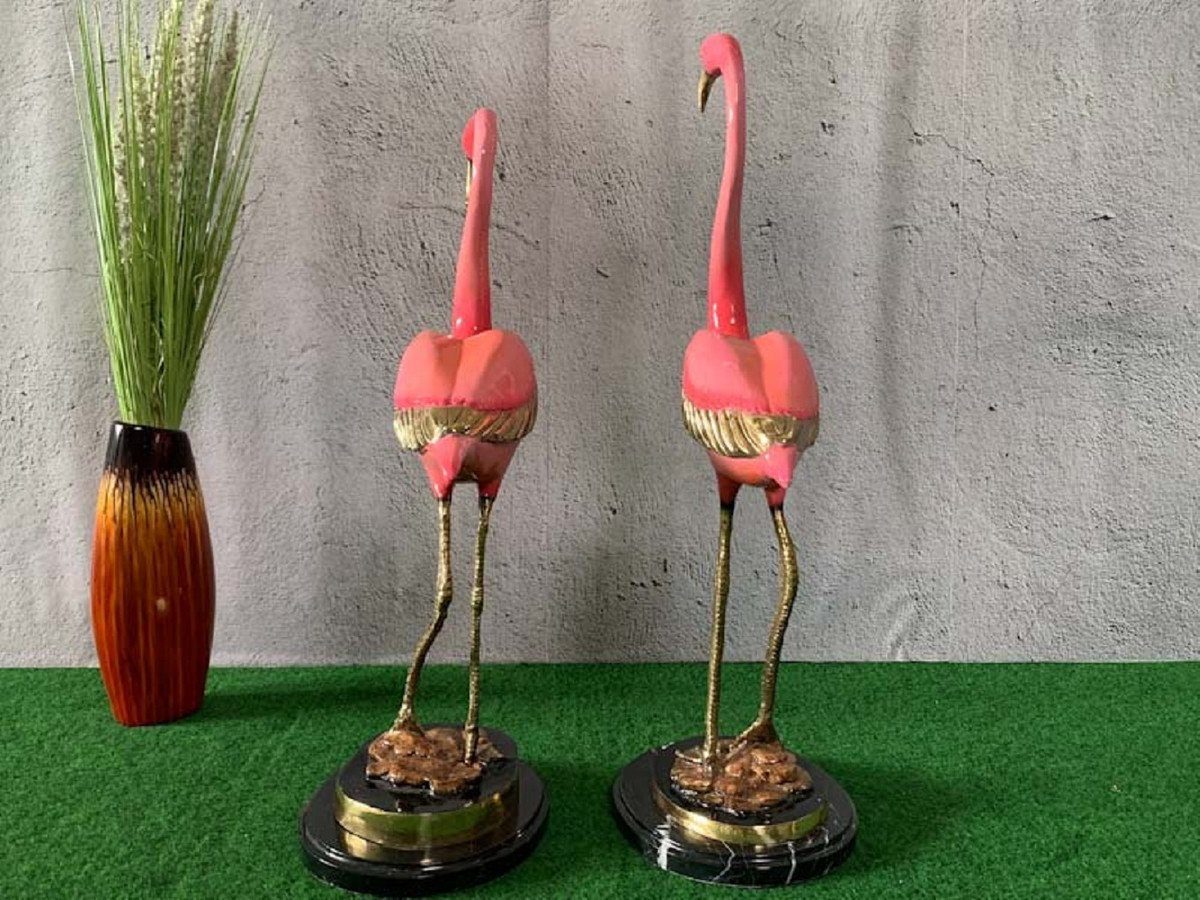 Casa Padrino Dekofigur Luxus / 20 Gold cm H. x Bronze 28 Skulpturen Deko Bronze - 70 / Rosa Dekofiguren - x Set Schwarz Deko Flamingos Wohnzimmer Accessoires