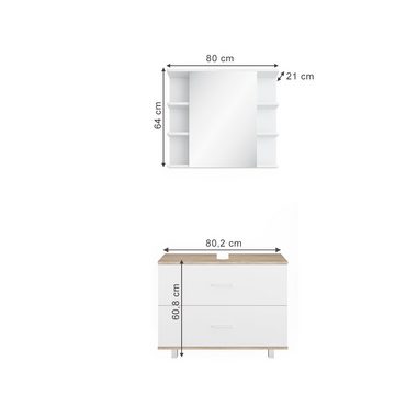 Vicco Badmöbel-Set Badezimmerset ILIAS Sonoma / Weiß Set 5, (3-er Set, 2-St., 2-er Set)