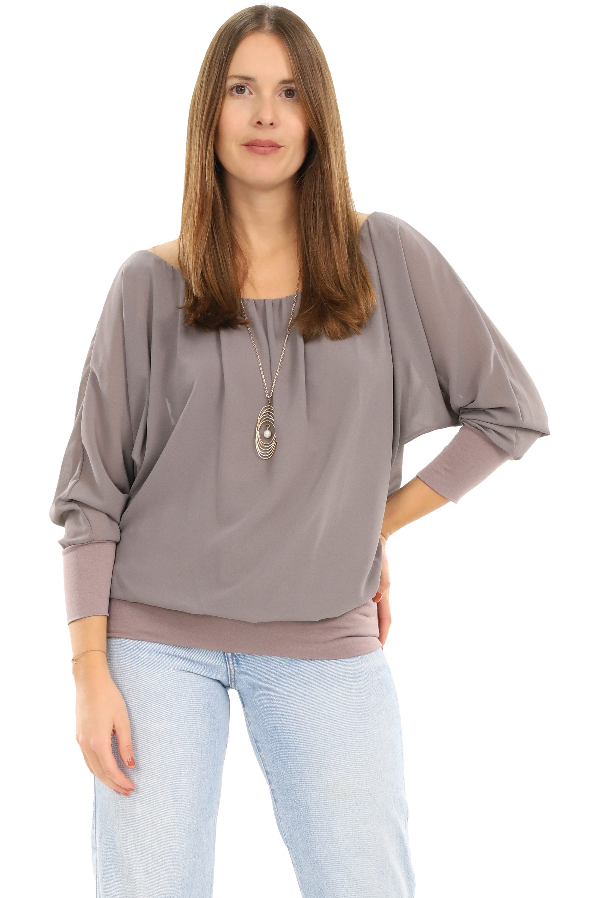 Chiffonbluse malito Damen Bluse mit passender Kette, Tunika mit ¾ Armen, Blusensh