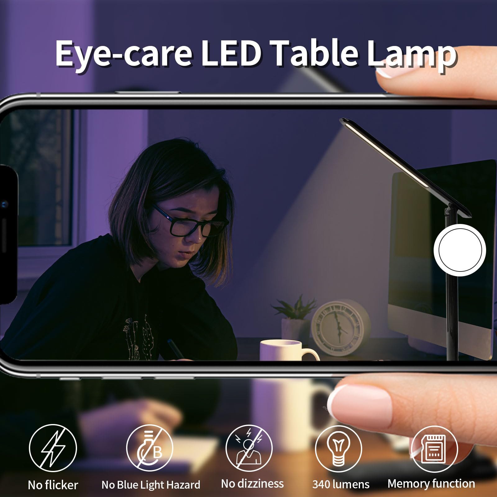 LQWELL Schreibtischlampe Schreibtischlampe LED, LED wechselbar, 3 Farbtemperaturmodi und 9 Helligkeitsstufen, Flimmerfreie Augenschutz, Touch-Steuerung, Speicherfunktion