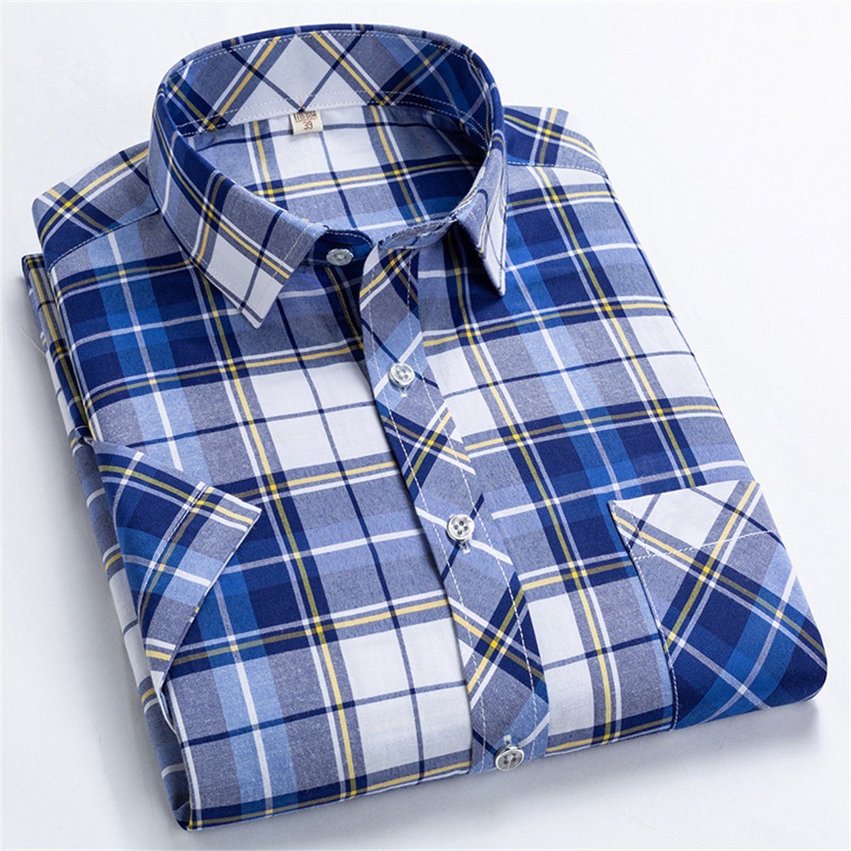 Discaver Trachtenhemd Herrenhemd, reguläre Passform, kurzärmlig, lässiges Popeline-Hemd Dunkelblau