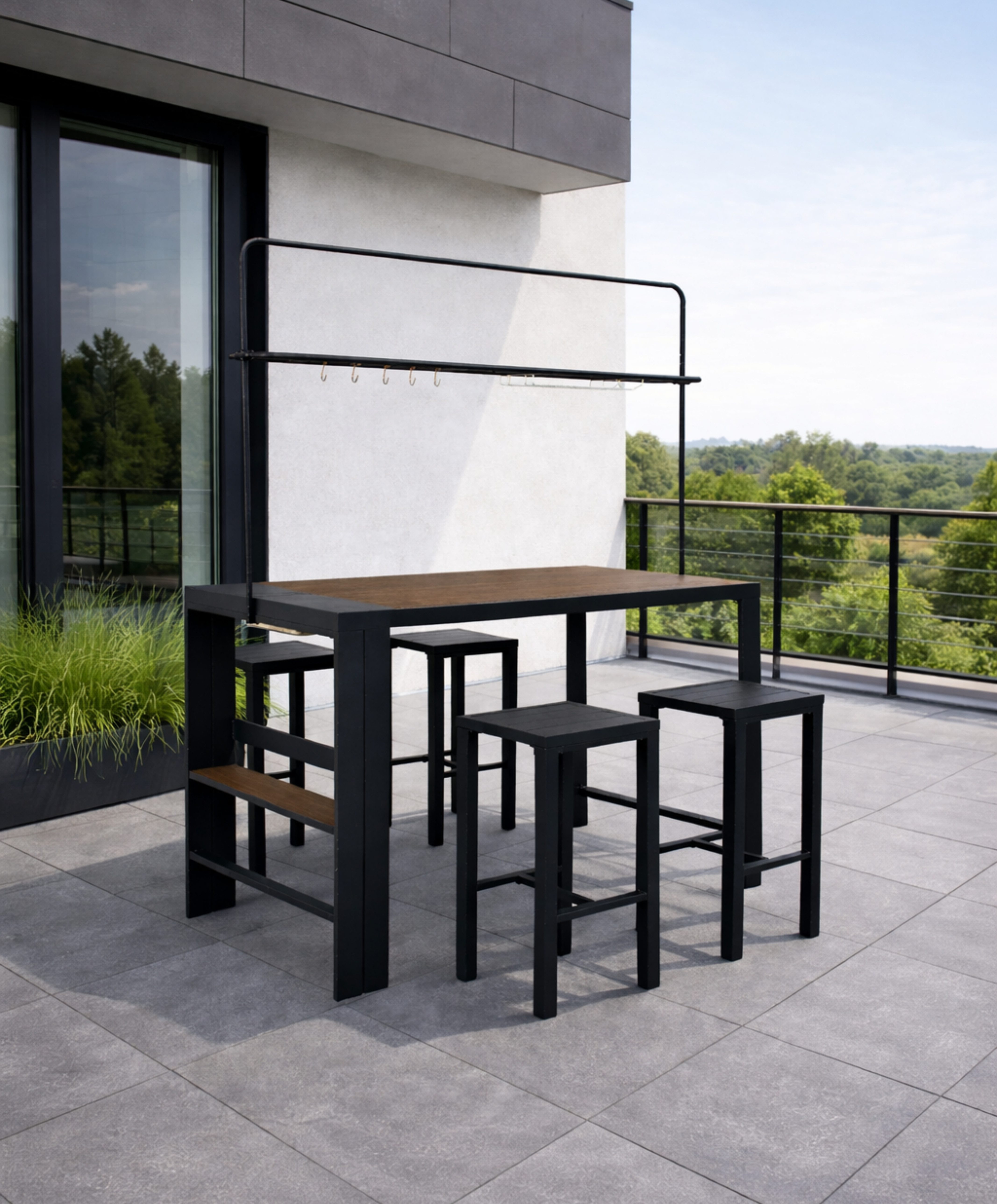 Leco Gartenbar-Set Gartenbar Partybar Barset Sitzgruppe Gartentheke Stehtisch ELSA, (1 Theke, 4 Hocker), bestehend aus 4 Hockern und 1 Theke