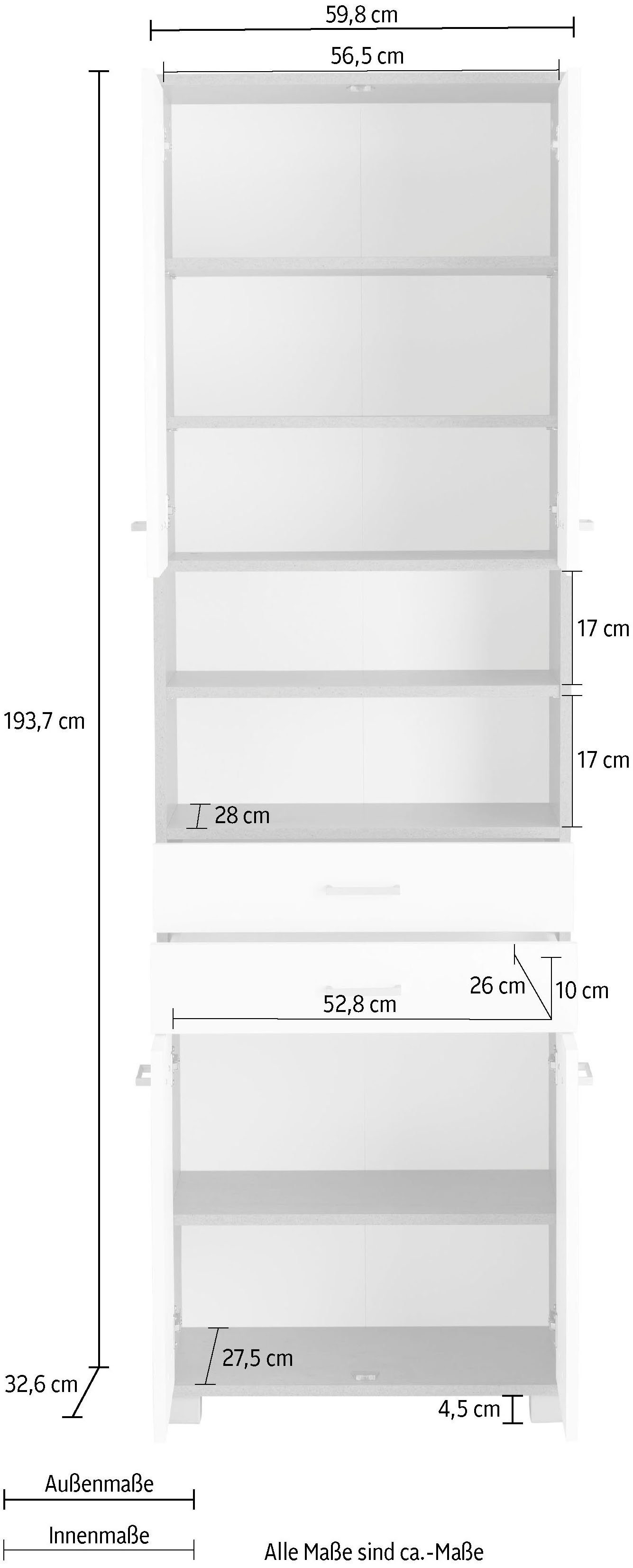 Schildmeyer Hochschrank Mobes Breite/Höhe: cm, 59,8/193,7 weiß Badschrank Schubkästen | breiten mit 2 weiß/weiß