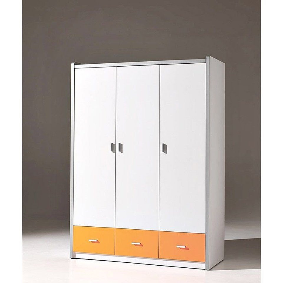 3-trg, Kleiderschrank Weiß 147cm, Lomadox Orange BONNY-12,