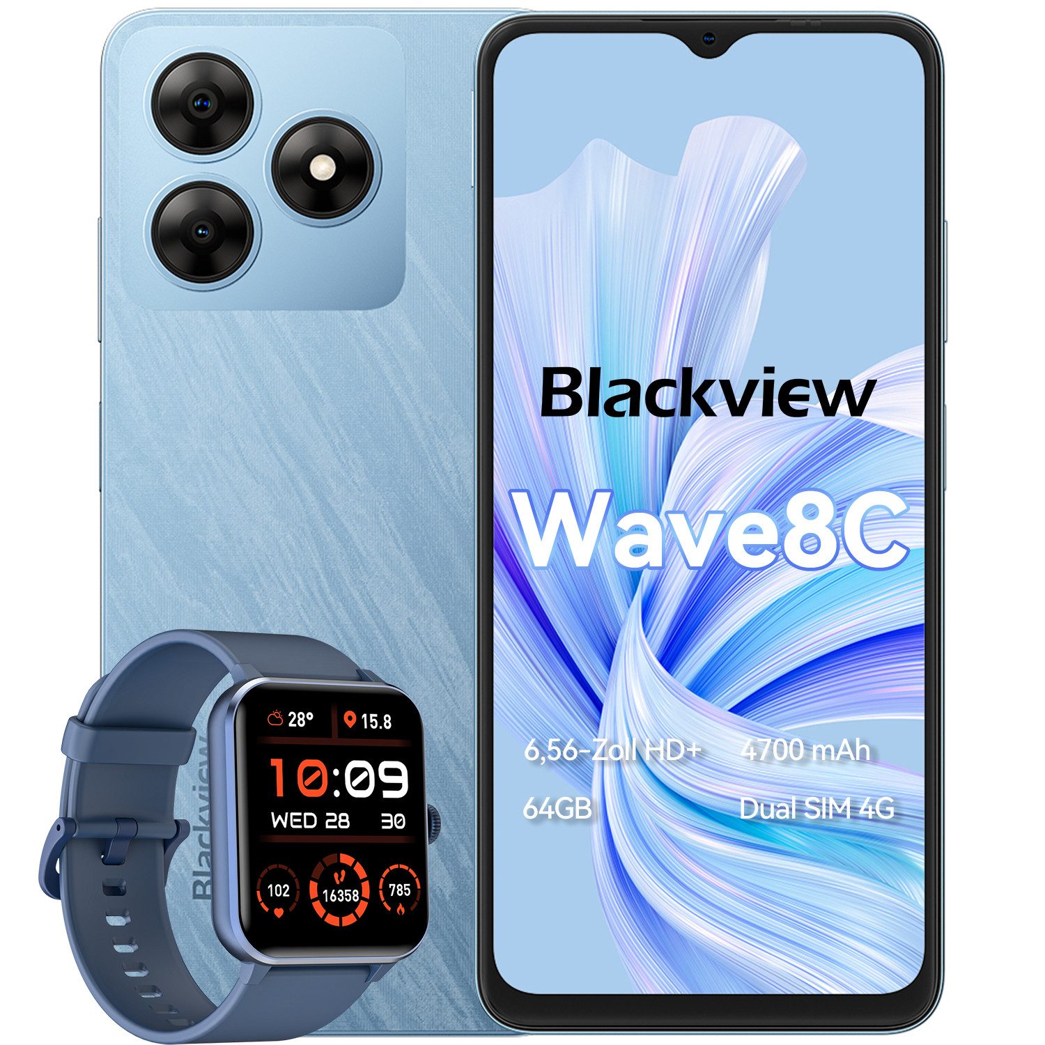 blackview Wave8C(2+64) incl. R50 Smartphone (6,6 Zoll, 13 MP Kamera, Android 14, Dual SIM 4G, AI-Dialog)