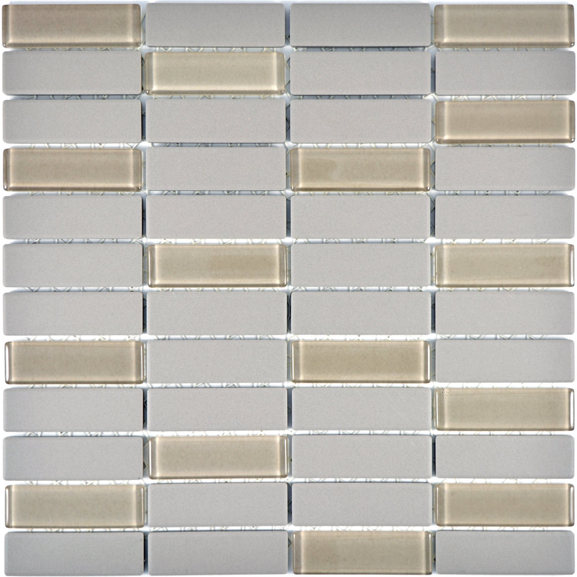 Mosafil Mosaikfliesen Keramik Glas Mosaikfliesen Garden Unglasiert Stäbchen, Glas-Keramik 29.000x29.700, beige-grau, Verlegefertig auf ein Netz geklebt - Frostsicher - Wasserfest