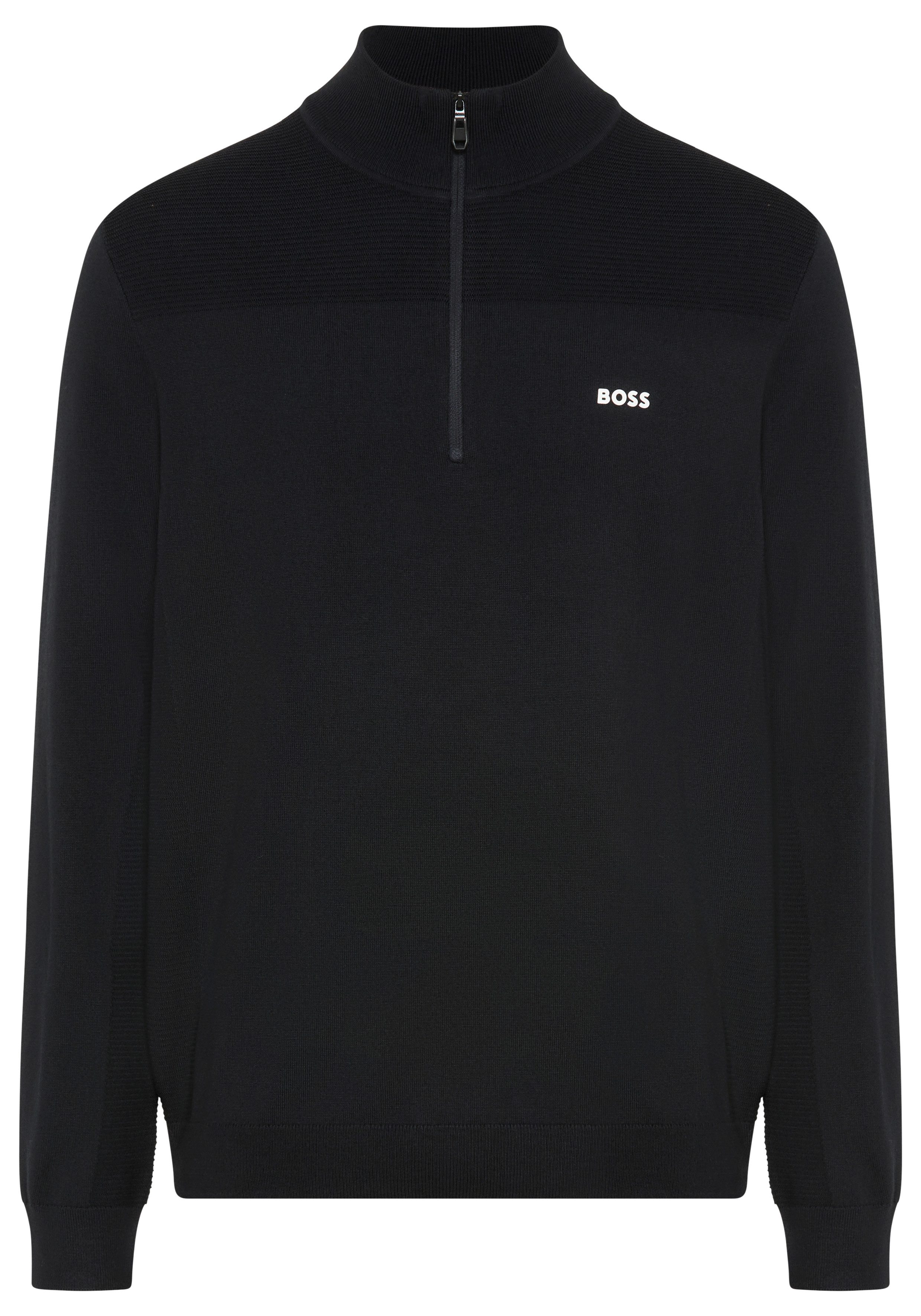 BOSS GREEN Strickpullover Stehkragen mit Reißverschluss, Regular Fit günstig online kaufen